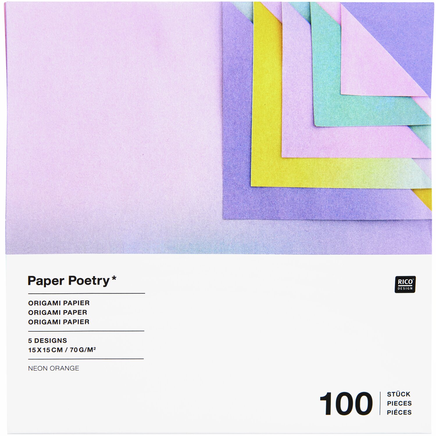 Paper Poetry Origami Blurry Gradient, 100 Blatt, 15x15cm, in Pastellfarben von Rico Design.