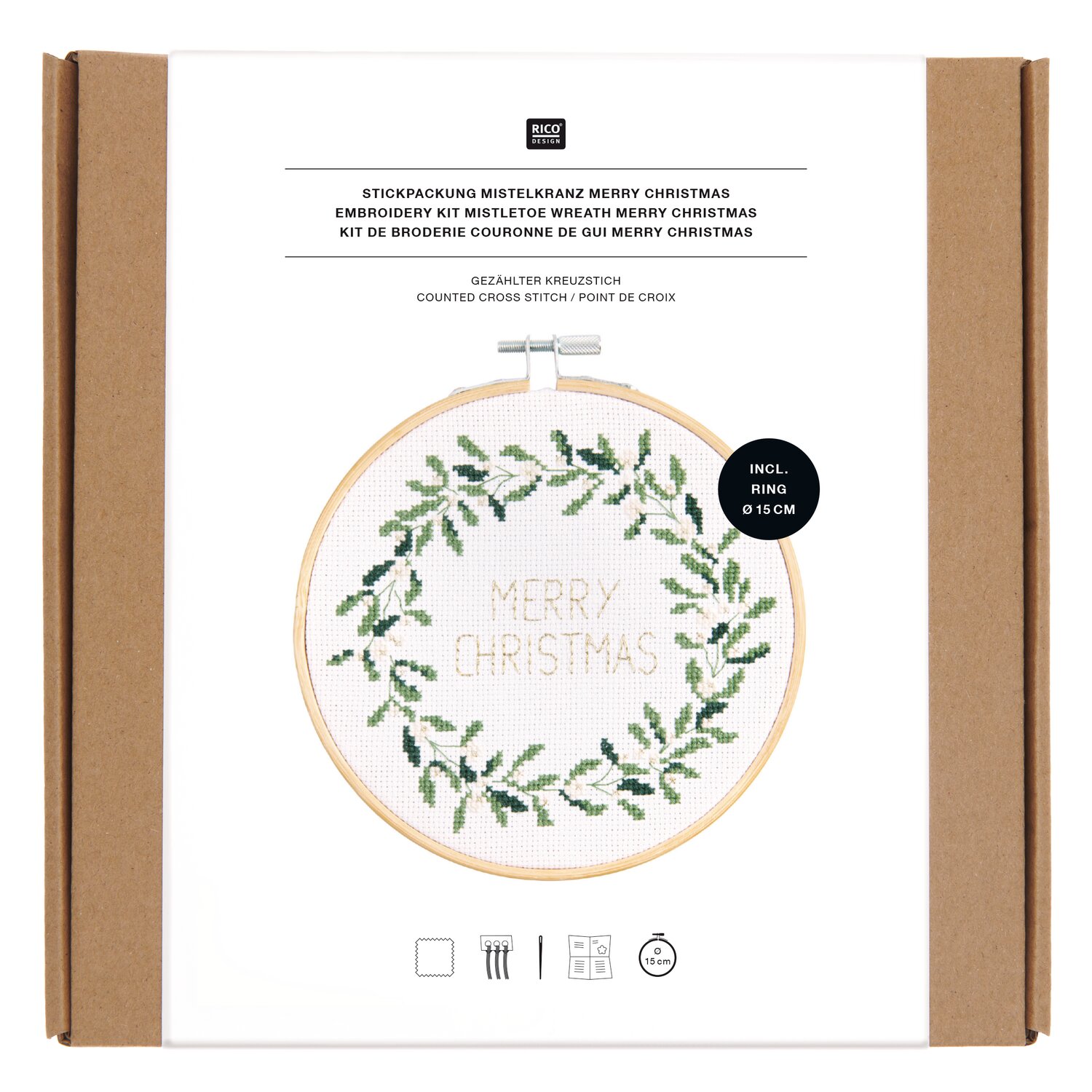 Stickpackung gezählter Kreuzstich Mistelkranz Merry Christmas von Rico Design