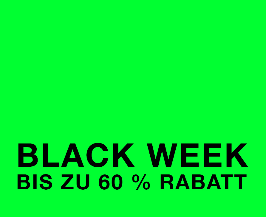 Neon grüner Hintergrund mit Aufschrift "Black Week bis zu 60 % Rabatt"