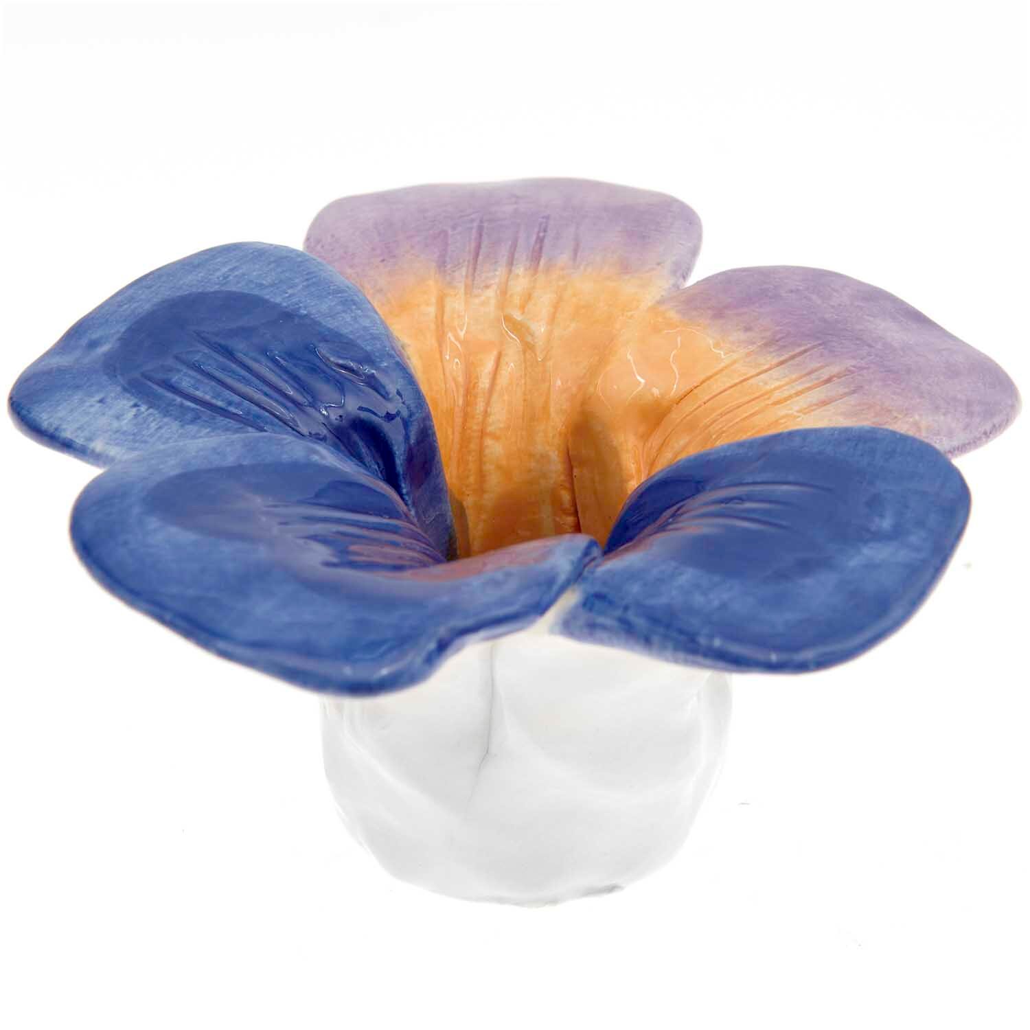 Keramik-Kerzenhalter Stiefmütterchen Ø11x5,5cm Farbe Dunkelblau von Rico Design