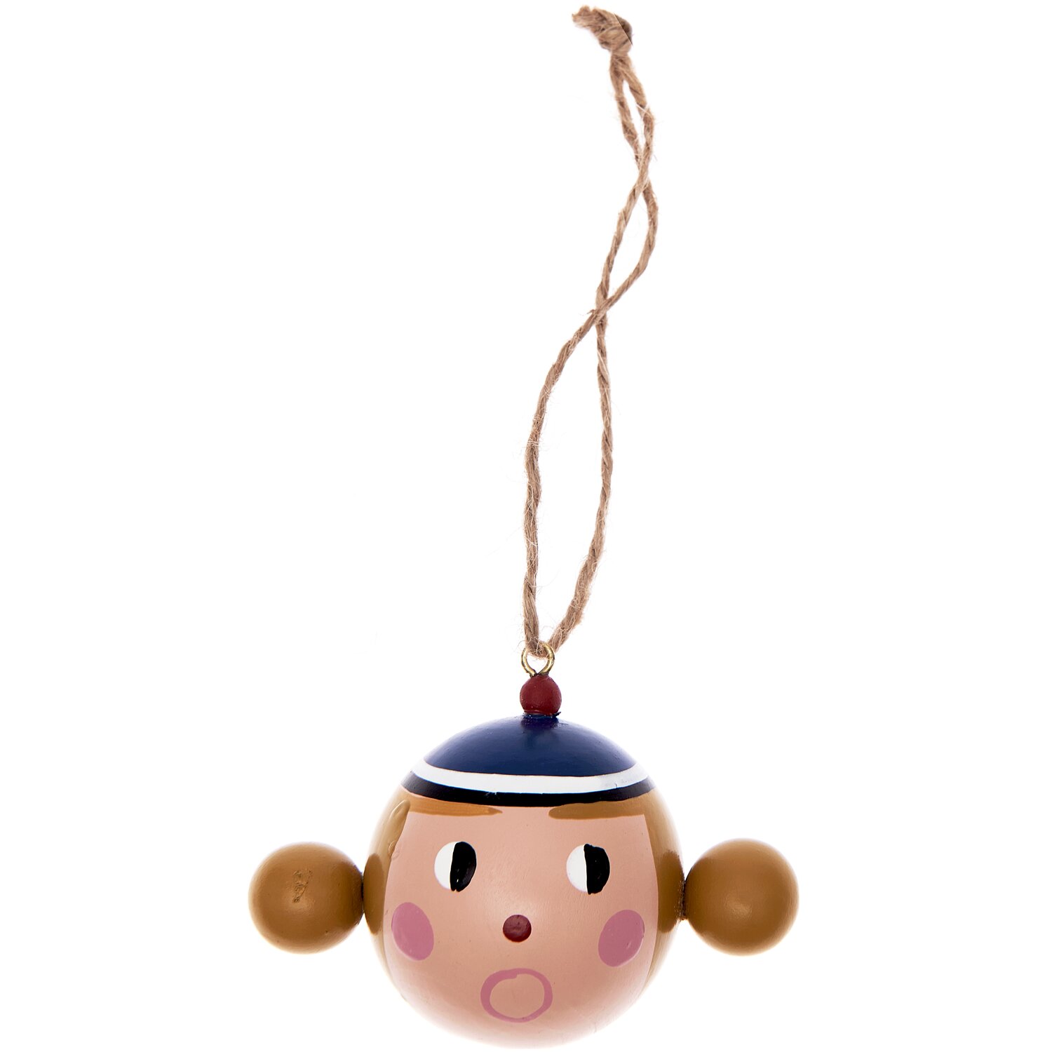 Deko-Hänger Matrosin Ø 5cm von Rico Design: Bunte, runde Figur mit blauem Hut und Seil zum Aufhängen. Ideal für maritime Dekorationen.