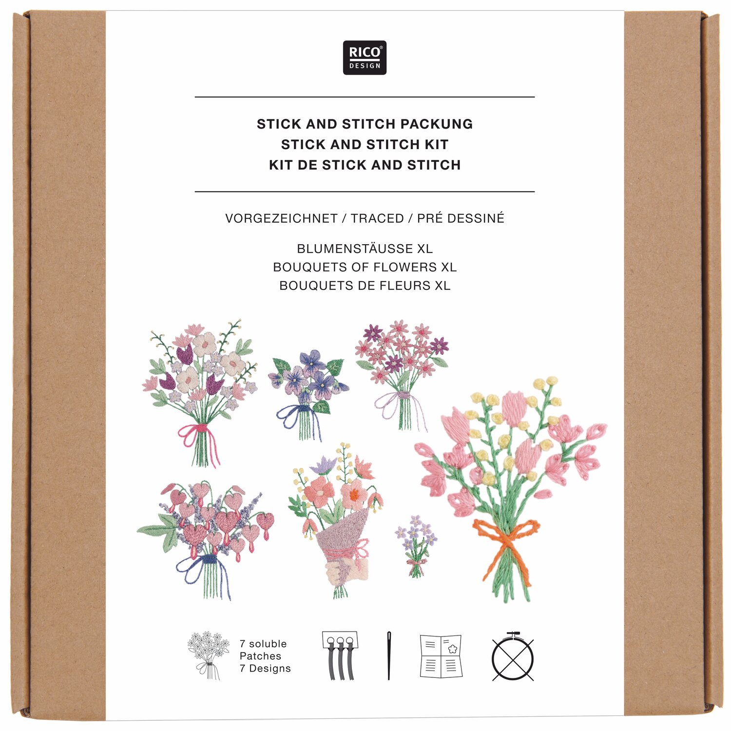 Stick & Stitch Packung Blumensträuße XL 7 Stück von Rico Design