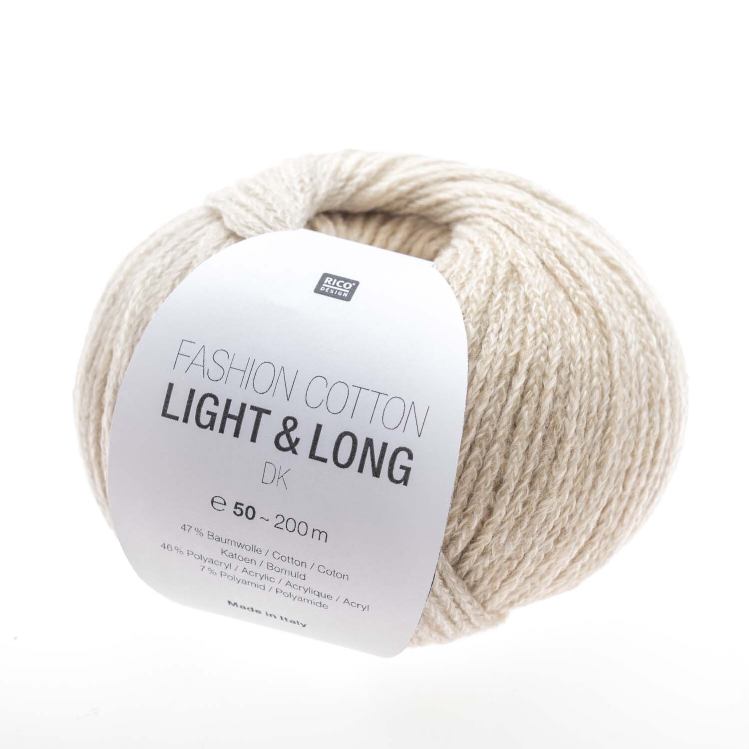 Fashion Cotton Light & Long dk: Weiches, naturfarbenes Garn von Rico Design, ideal für leichte Strickprojekte.