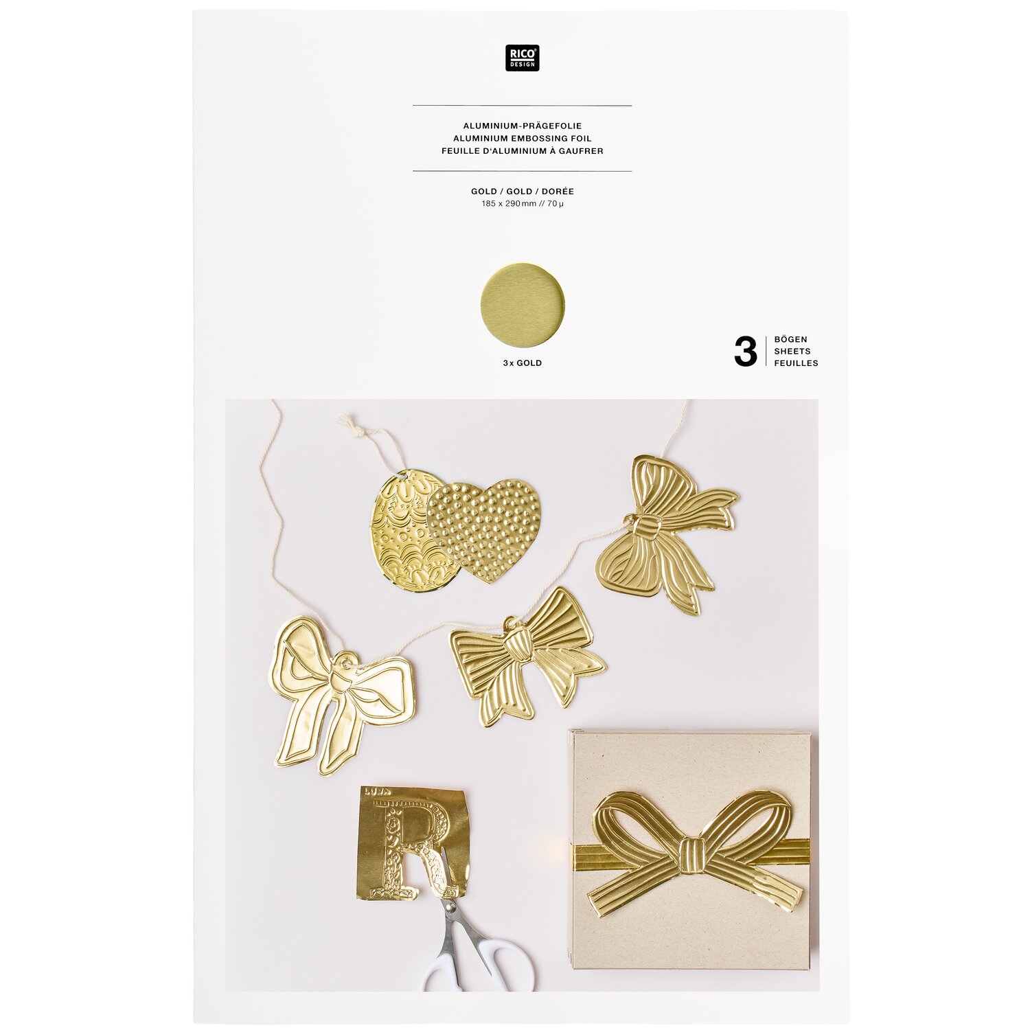 Prägefolie Gold 3 Stück 18,5x29cm Farbe Gold von Rico Design