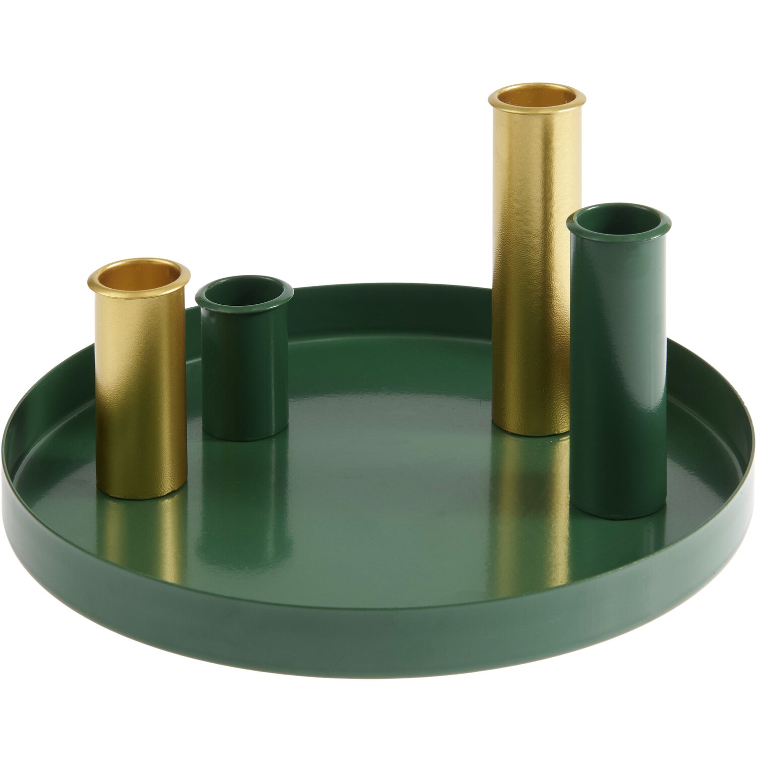 Metalltablett inkl. 4 magnetischen Kerzenhalter  Ø20cm Farbe Grün/Gold von Rico Design