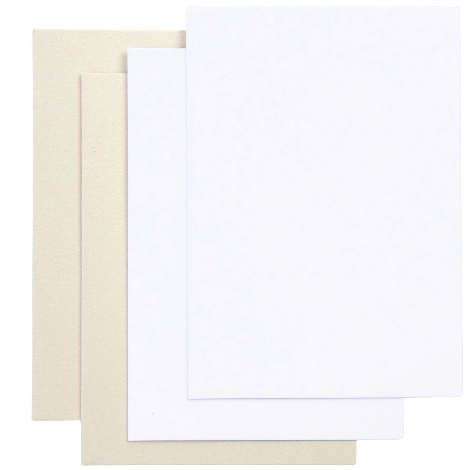 Paper Poetry Kartenset Basic weiß-grau C7, 36-teilig, zeigt drei Karten in Weiß und Beige. Ideal für kreative Projekte.