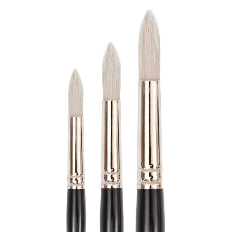 Fine Art Acryl Synthetic fest rund Pinsel-Set von Rico Design mit schwarzen Griffen und weißen Borsten. Ideal für präzises Malen.