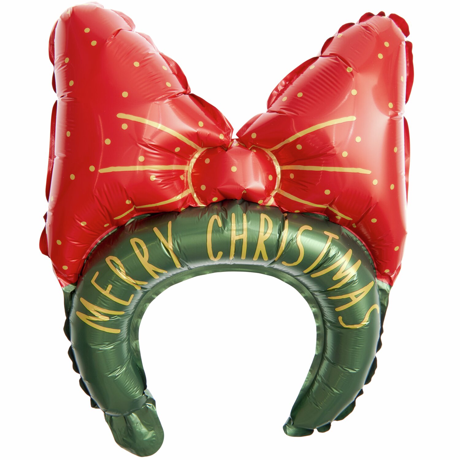 Folienballon Haarreifen mit Schleifen, rot-grün, mit "Merry Christmas"-Aufschrift, 6 Stück, von Rico Design.