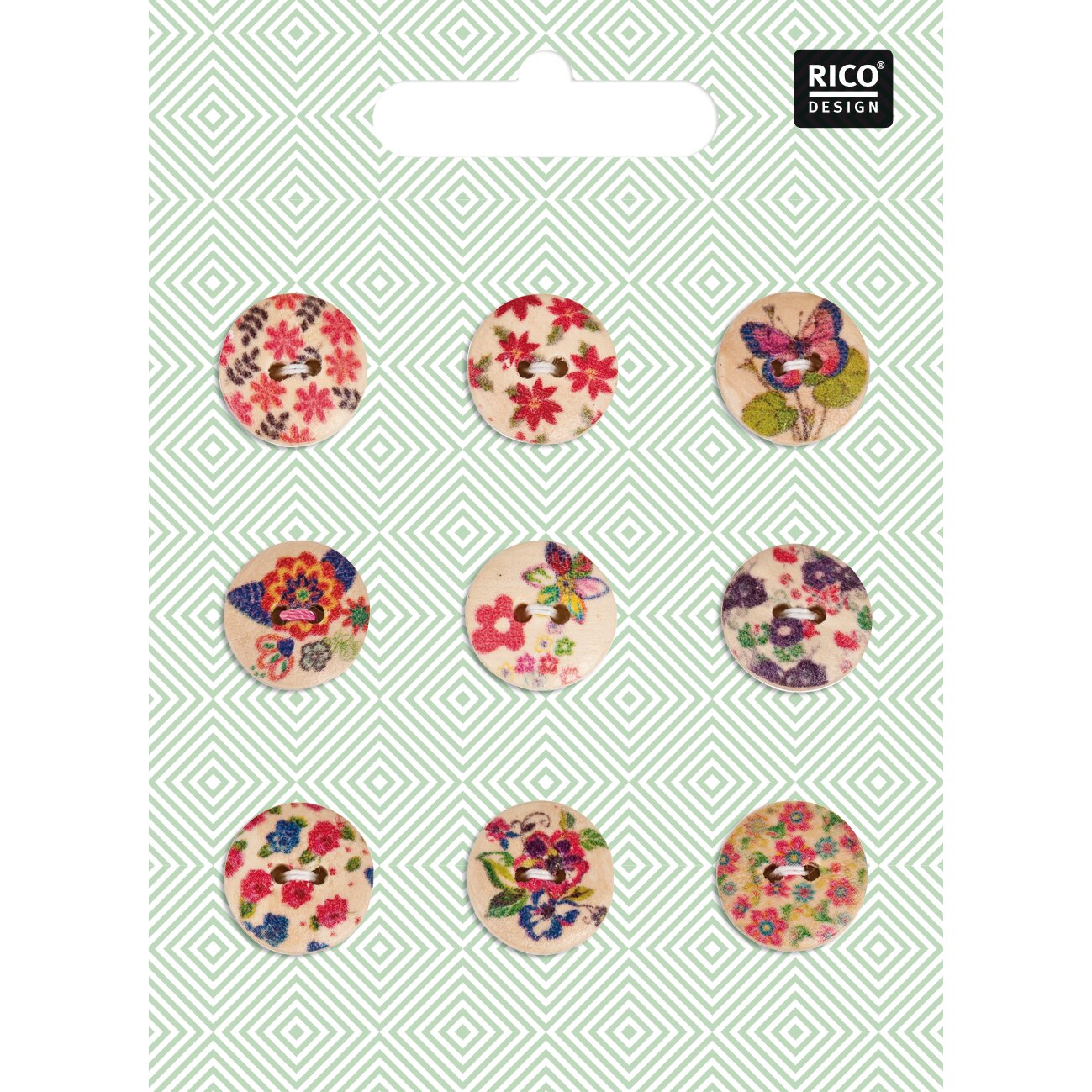 Knopfmix Holz Floral 1,5cm 9 Stück von Rico Design