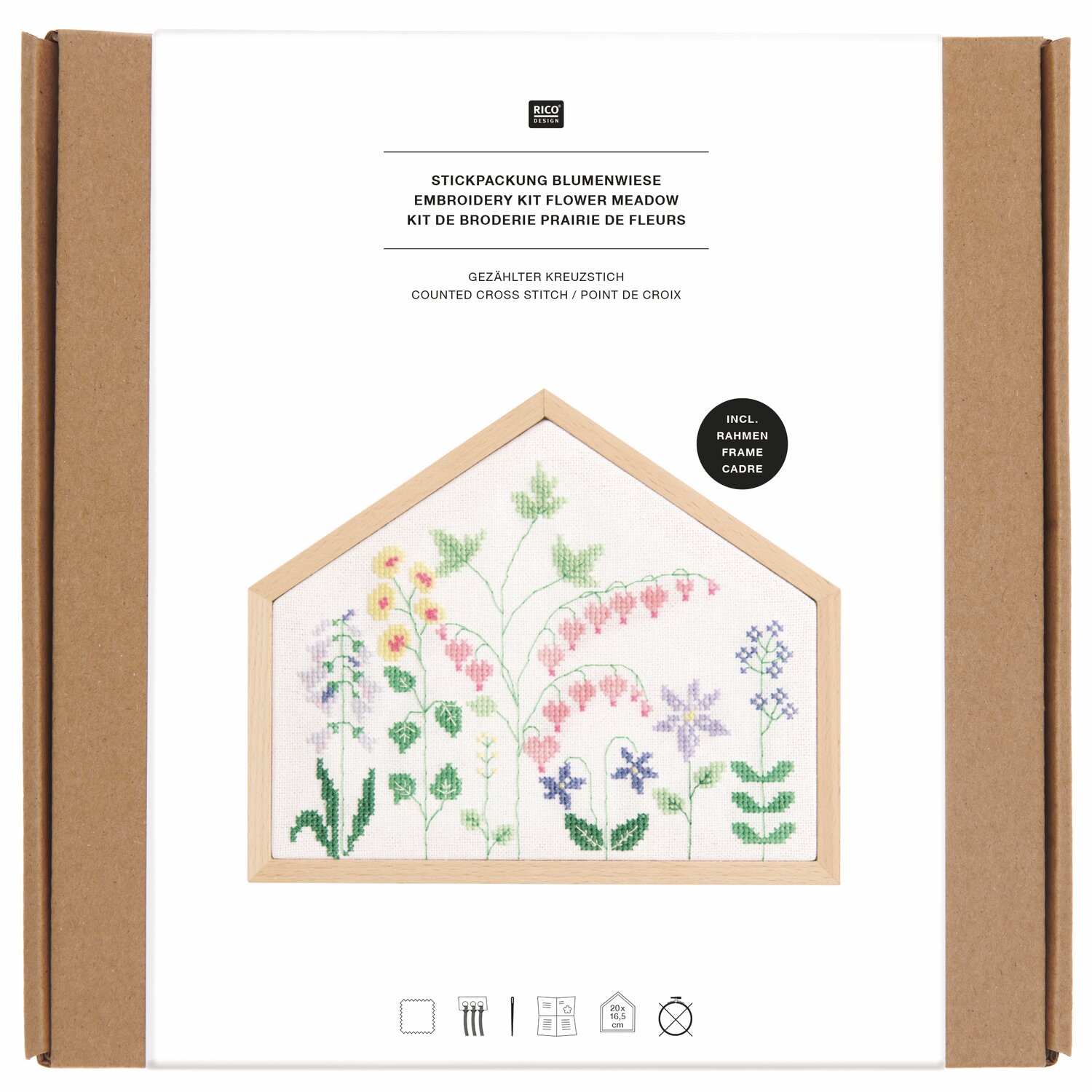 Stickpackung Gezählter Kreuzstich Blumenwiese 20x16,5cm von Rico Design