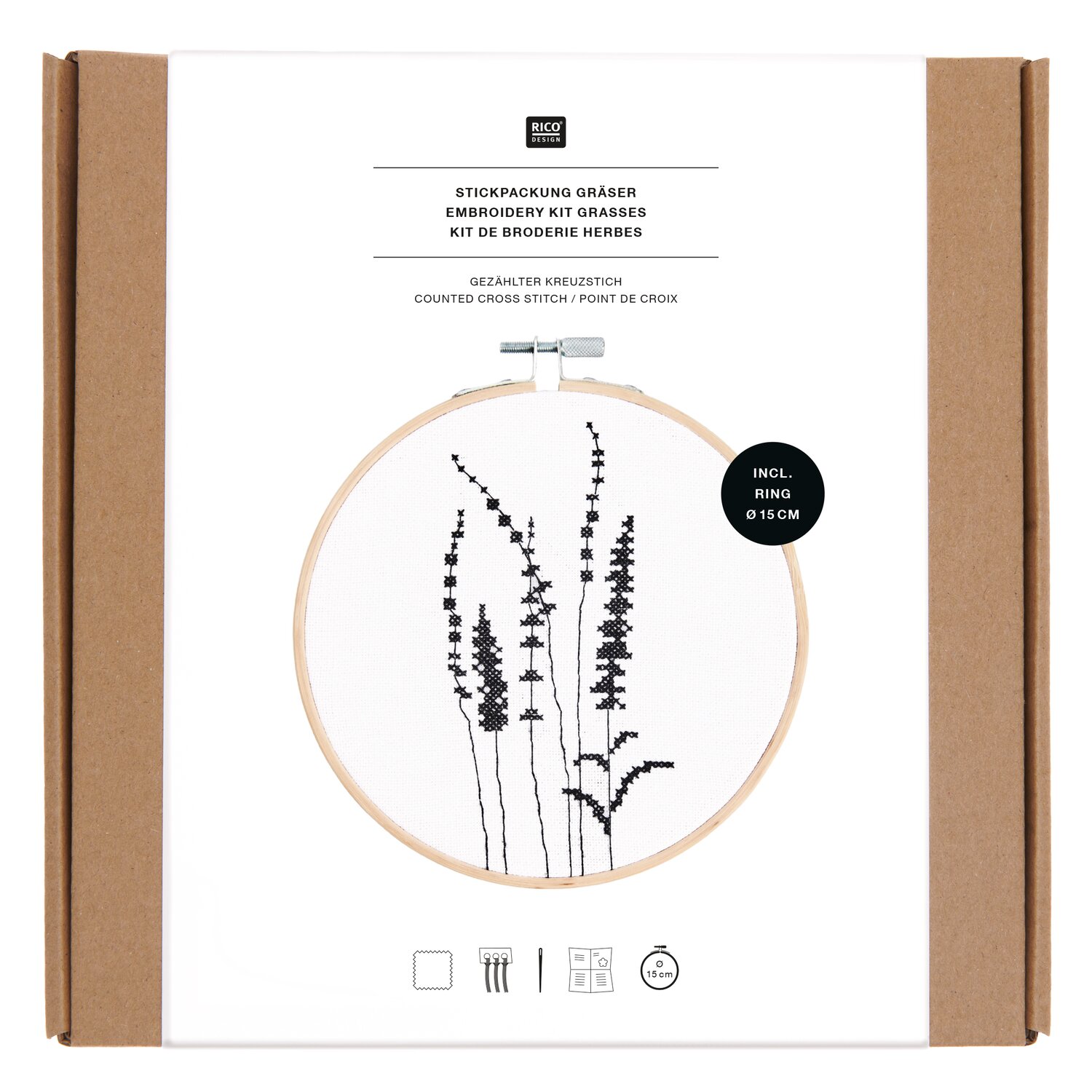 Stickpackung Gezählter Kreuzstich Gräser Ø15cm von Rico Design