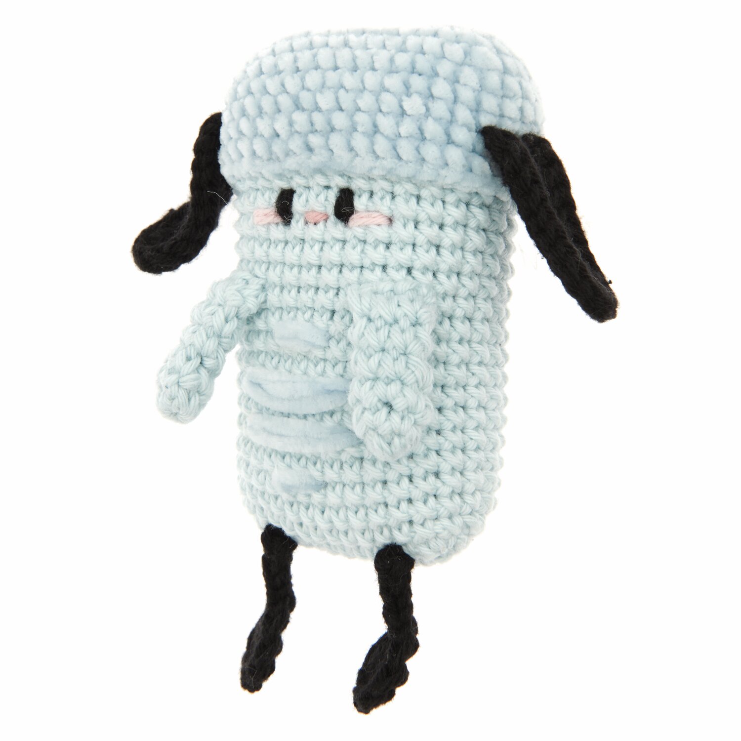 Ricorumi Nilli Nilli, ein hellblaues, gehäkeltes Wesen mit schwarzen Details, von Rico Design.