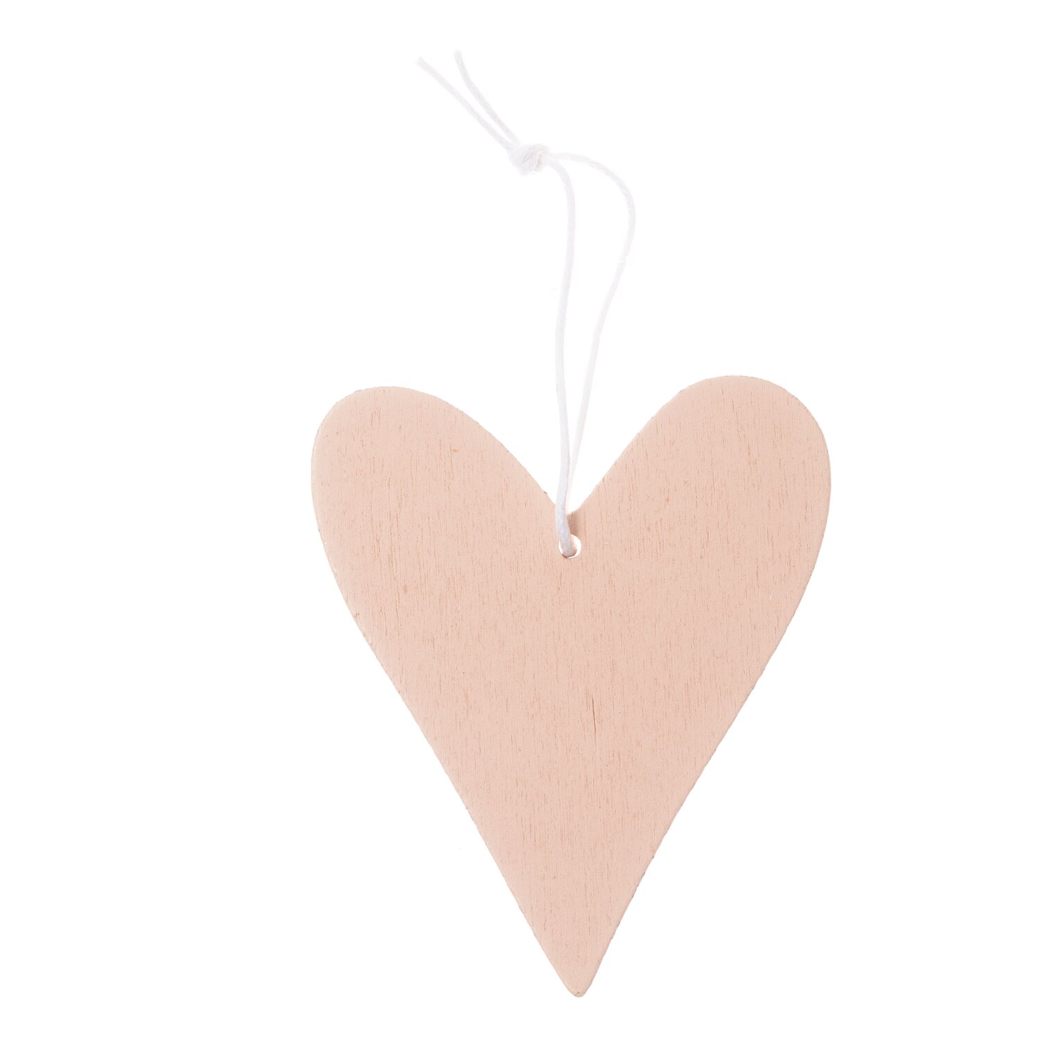 Holzhänger Herz puder: Dekorativer Herzanhänger aus Holz in zartem Rosa mit weißer Schnur. Ideal für kreative Dekorationen.