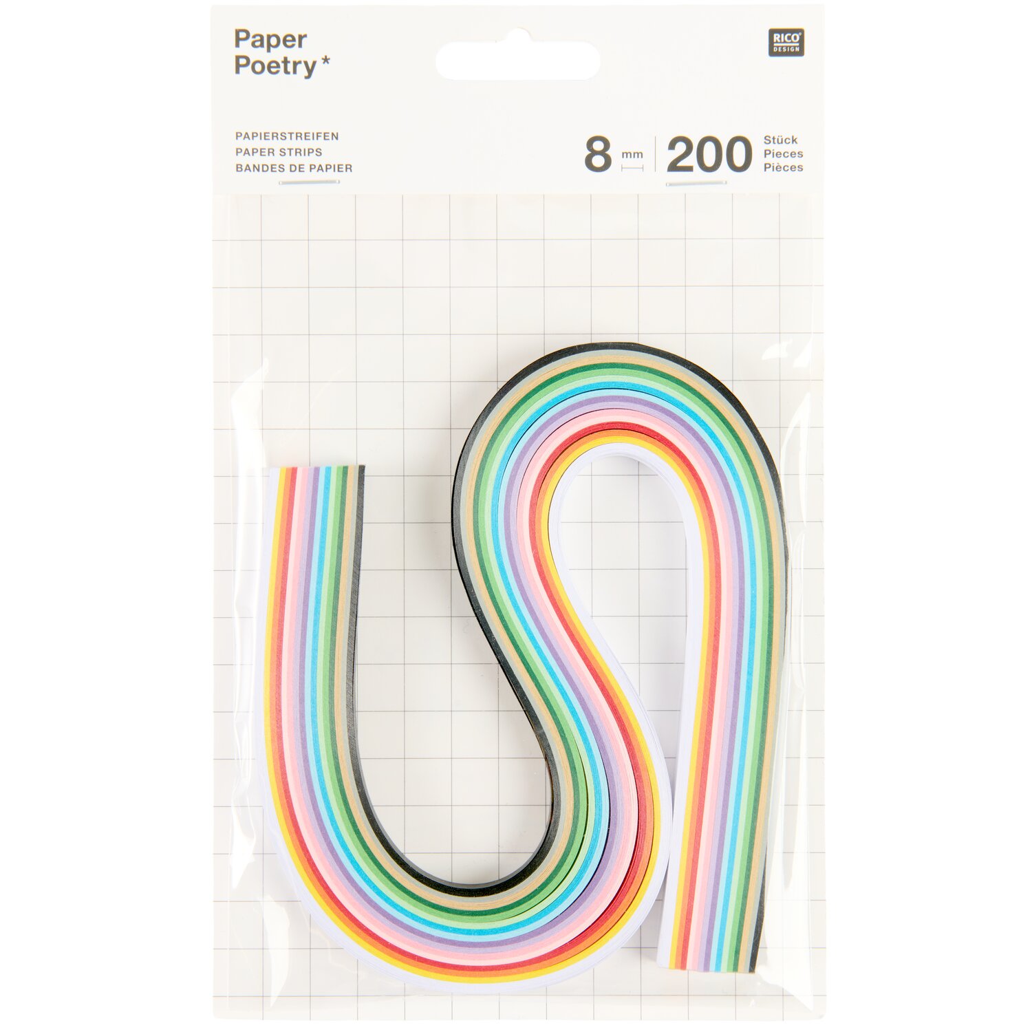 Paper Poetry Quilling Papierstreifen mehrfarbig 8mm 200 Stück von Rico Design