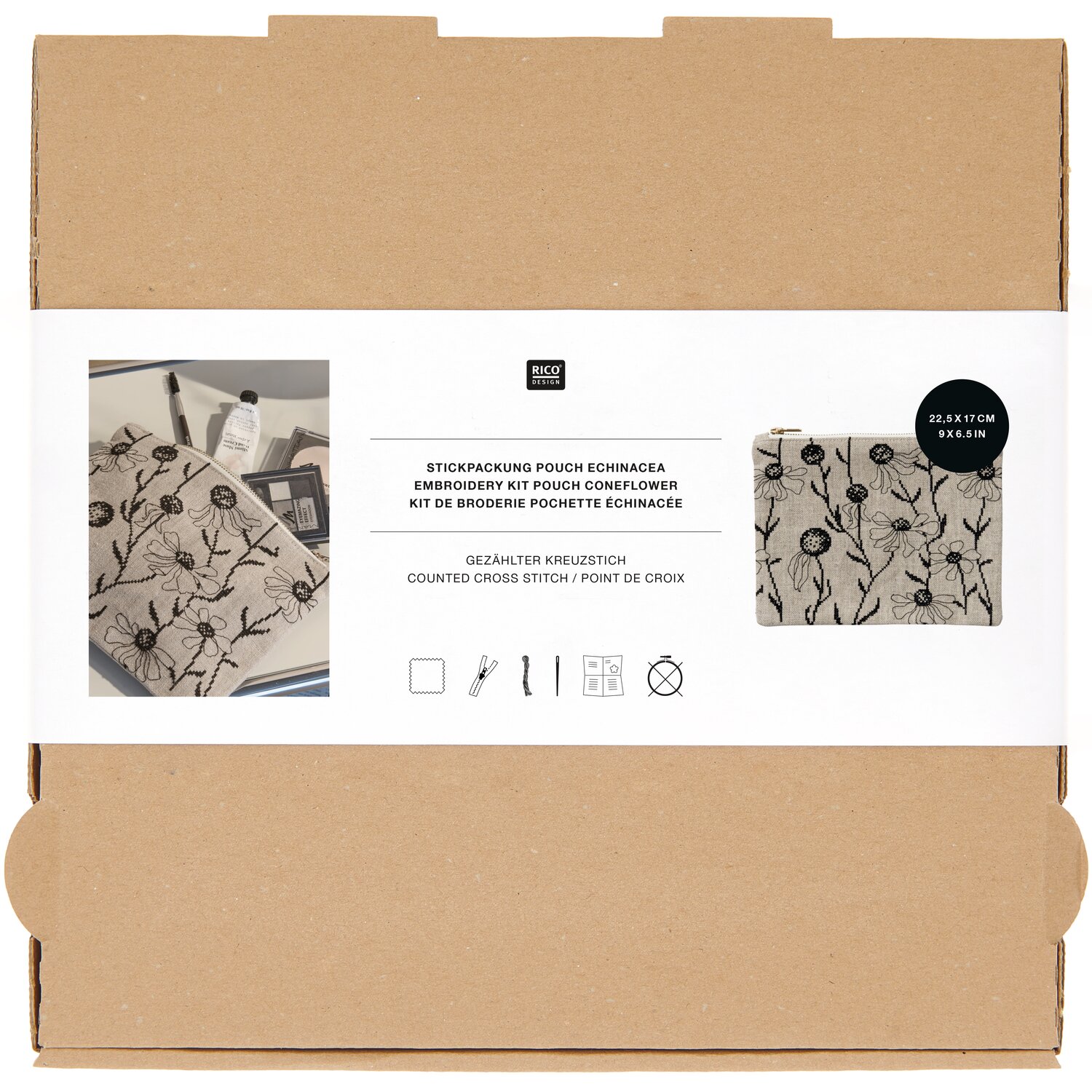 Stickpackung Gezählter Kreuzstich Pouch Echinacea 22,5x17cm von Rico Design