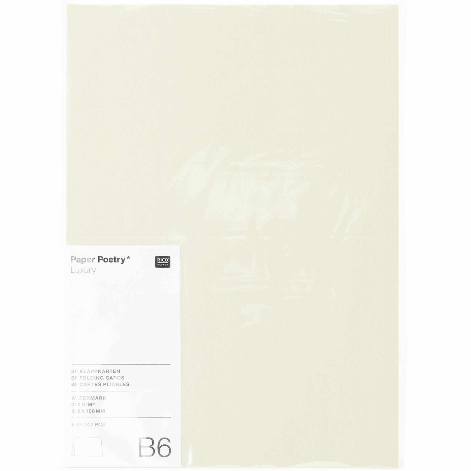 Paper Poetry Luxury Karten B6 in Creme von Rico Design, 5 Stück, ideal für elegante Einladungen.