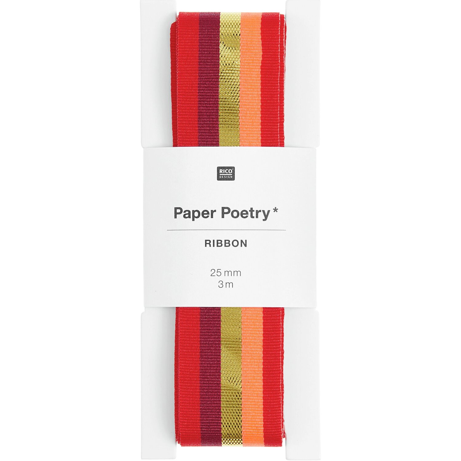 Paper Poetry Webband Multi Streifen Rot/Gold 25mmx3m von Rico Design