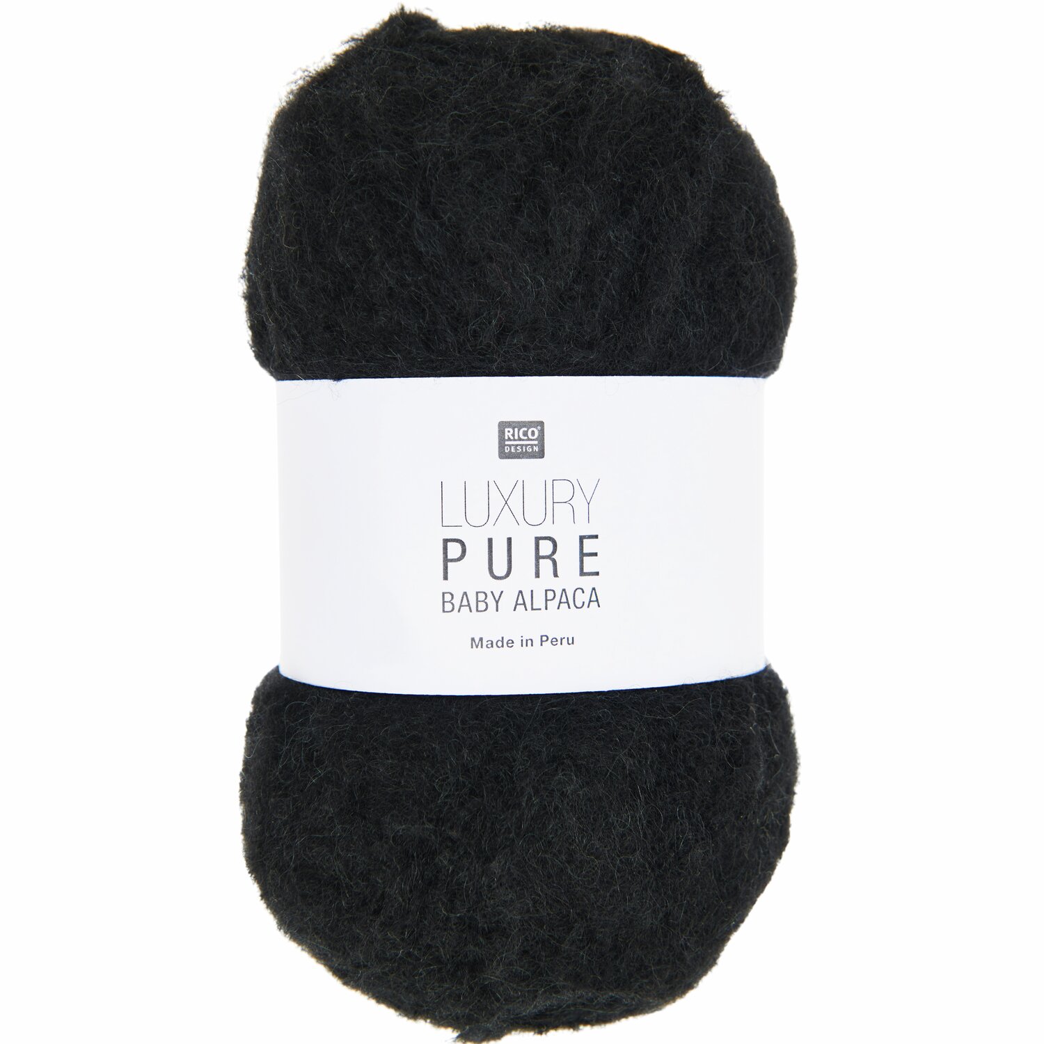 Luxury Pure Baby Alpaca, weiches schwarzes Garn von Rico Design, 50g, 150m, ideal für hochwertige Strickprojekte.