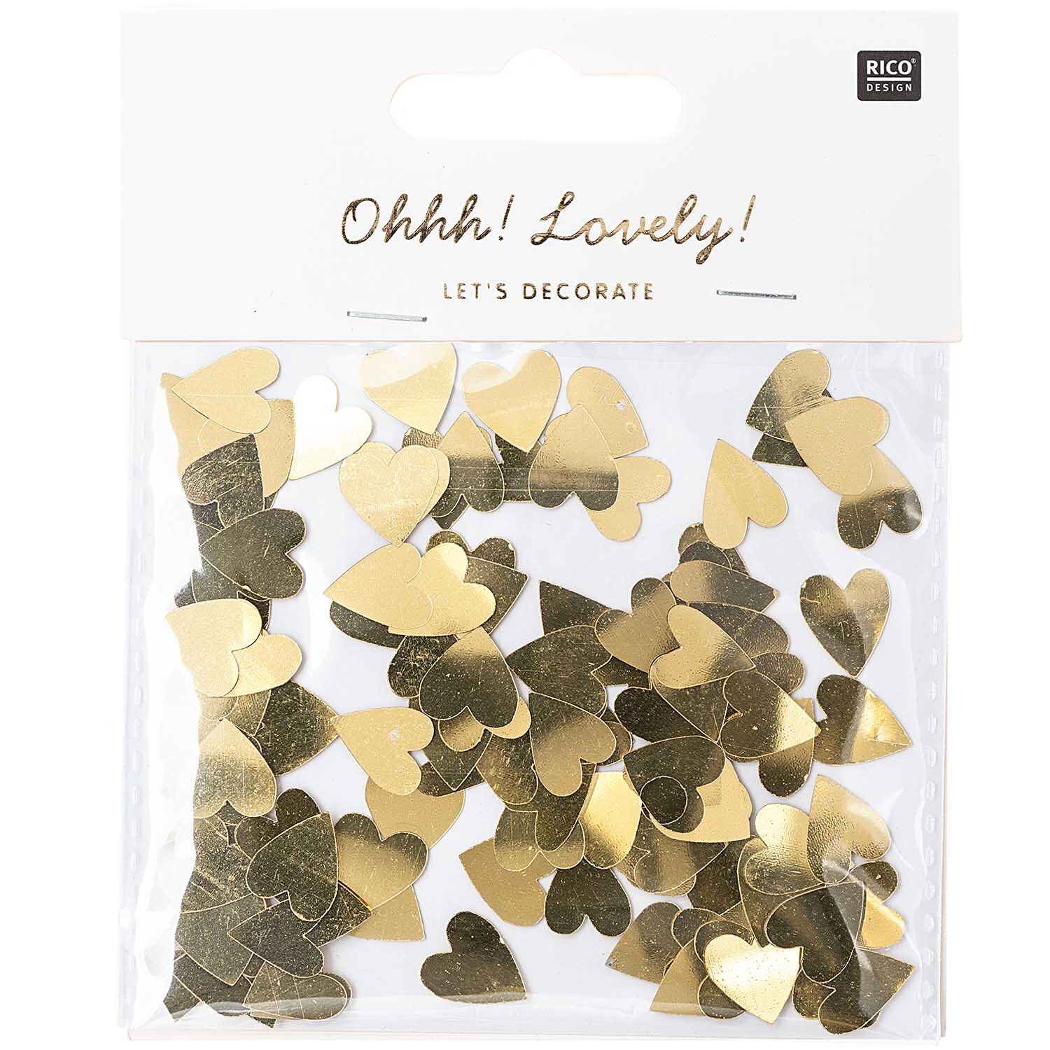 Flitter Herz 100 Stück: Goldene Herzkonfetti von Rico Design in einer transparenten Verpackung. Ideal zum Dekorieren und Basteln.