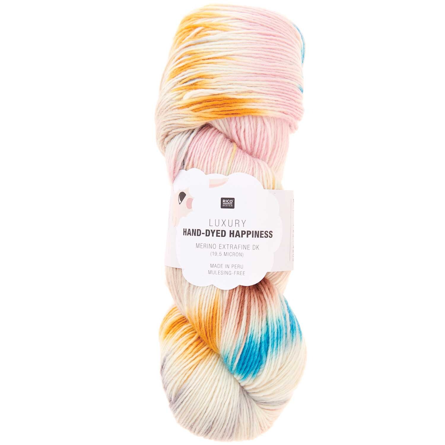 Luxury Hand-Dyed Happiness dk: Handgefärbtes Garn in Karamell-Petrol von Rico Design, 100g, 390m.