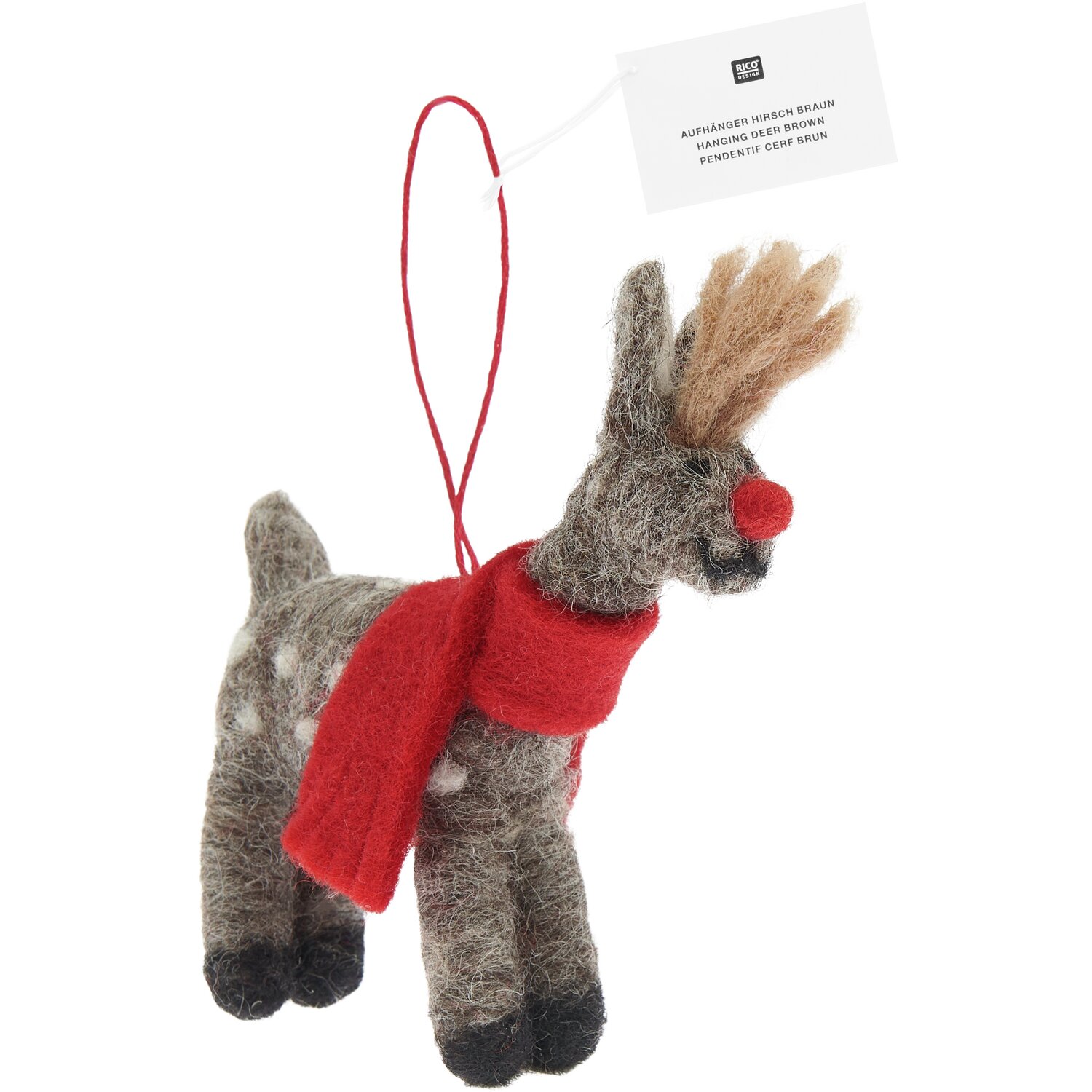 Aufhänger Filz-Hirsch mit Schal 12x8x2,5cm Farbe Braun von Rico Design