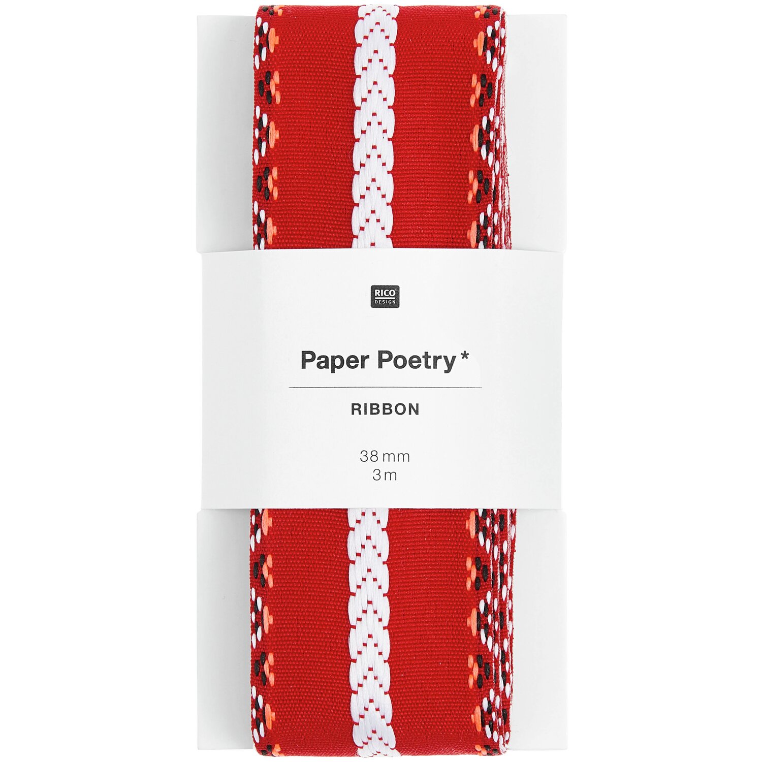 Paper Poetry Webband Zackenmuster Rot/Weiß/Schwarz 38mmx3m von Rico Design