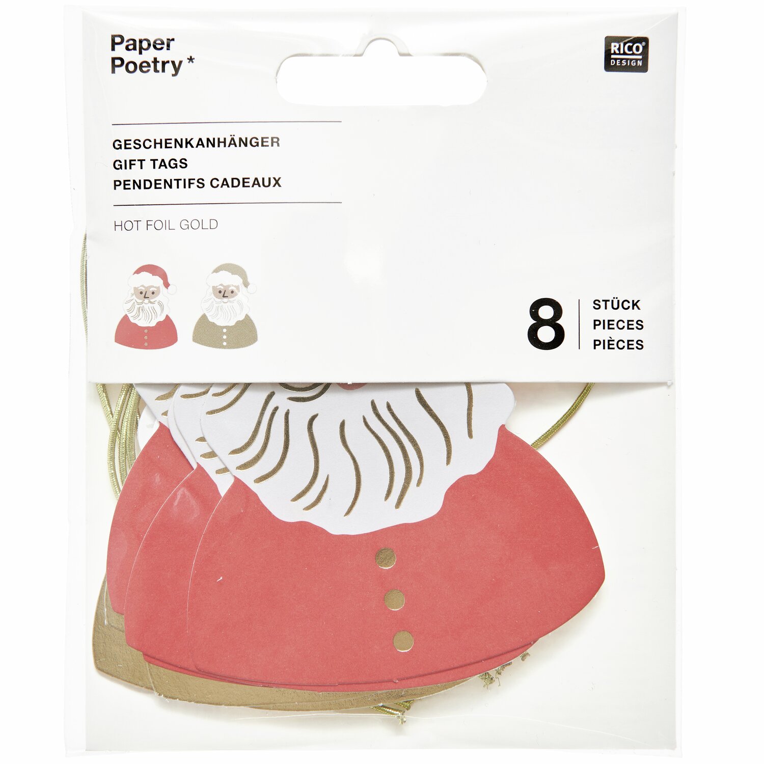 Paper Poetry Geschenkanhänger Weihnachtsmann  8-teilig von Rico Design