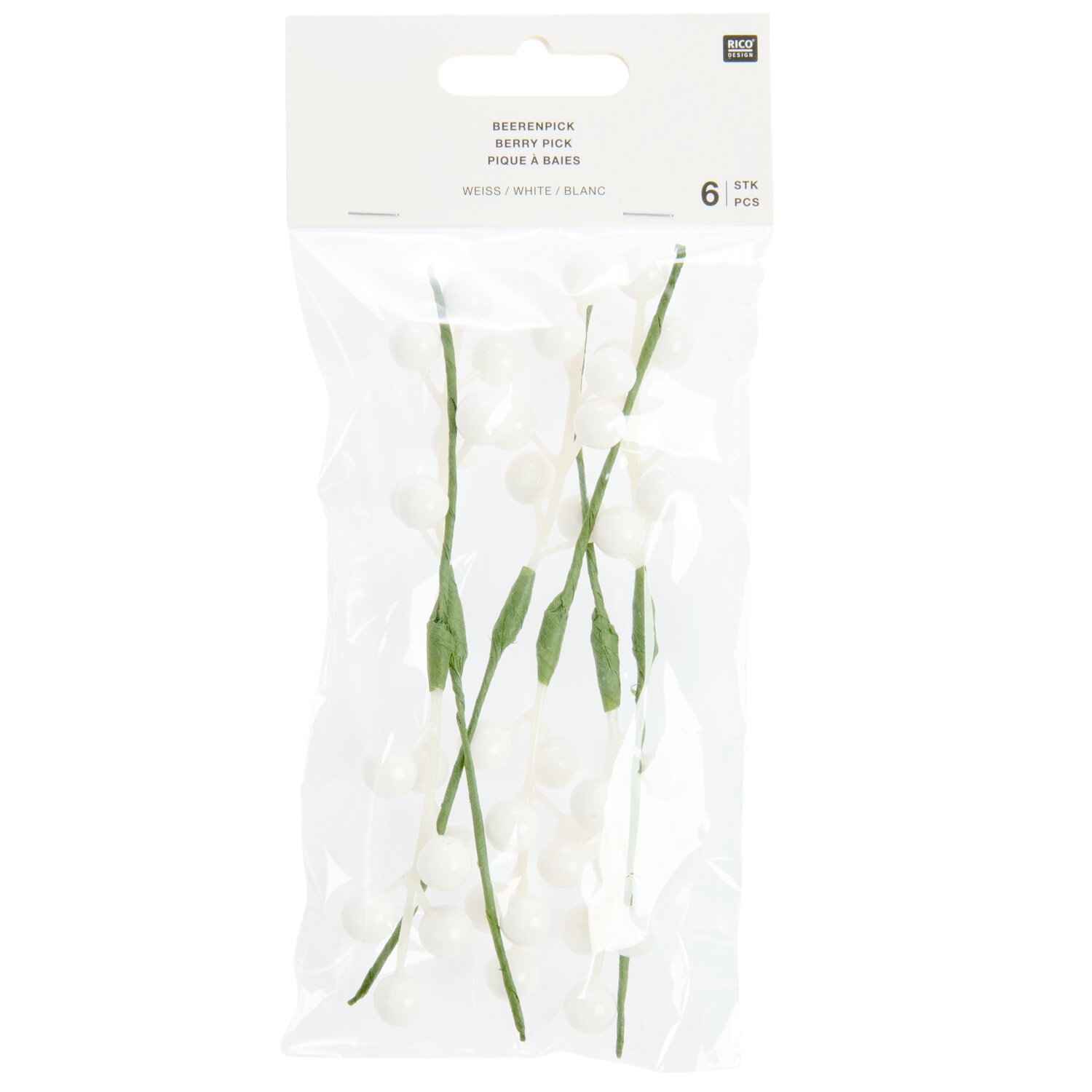 Beerenpick 14cm 6 Stück Farbe Weiß von Rico Design
