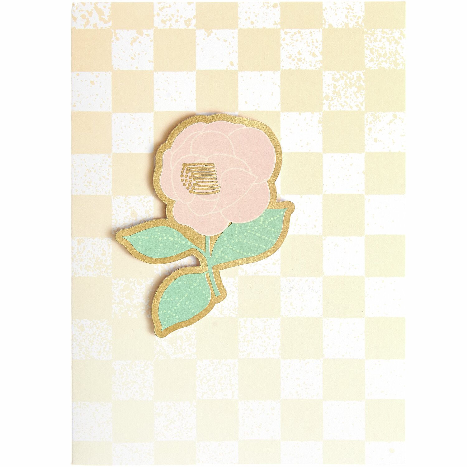 Paper Poetry 3D-Kartenset Blumen Sky Pastell zeigt eine zarte Blume auf kariertem Hintergrund.