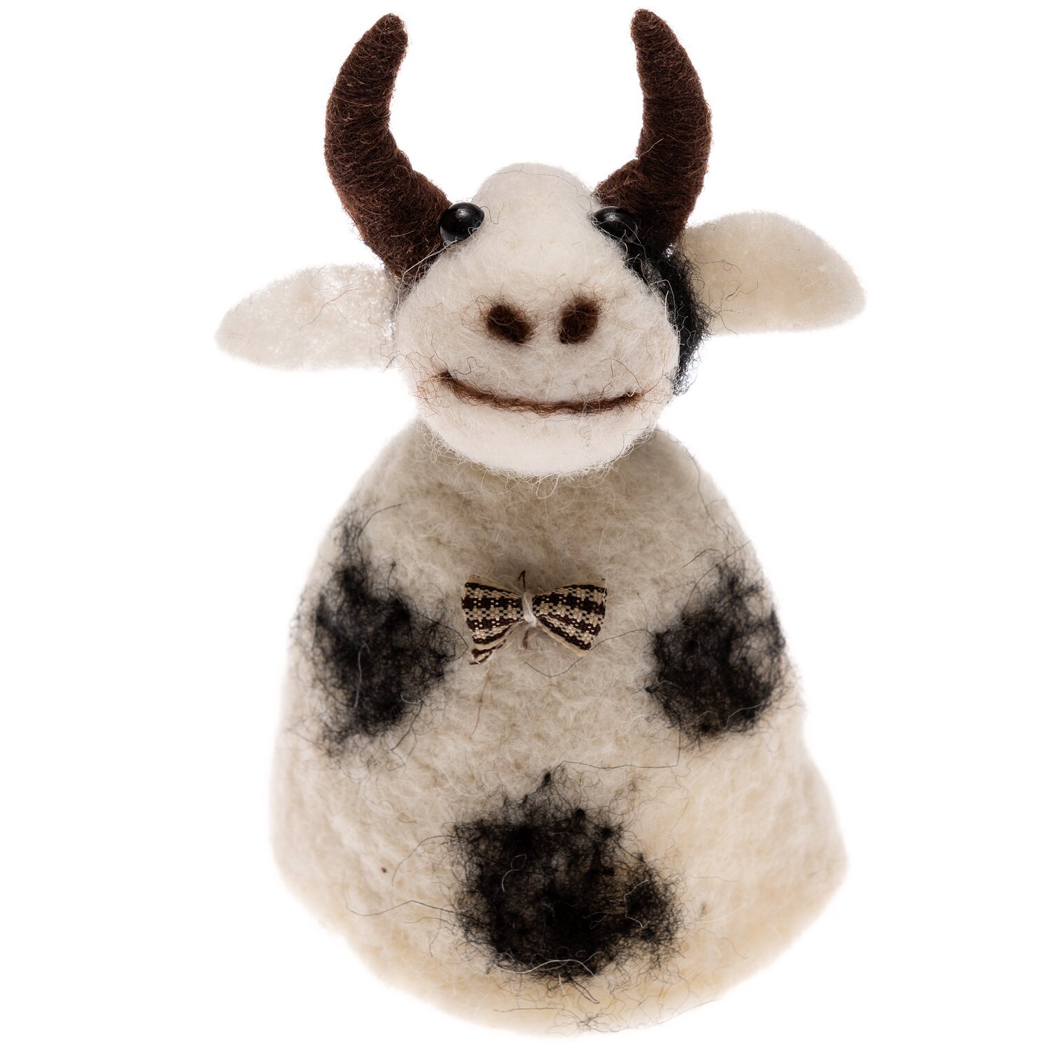 Eierwärmer Ochse handgefilzt 13cm, mehrfarbig, mit niedlichem Gesicht und Schleife. Ideal für eine gemütliche Tischdekoration.