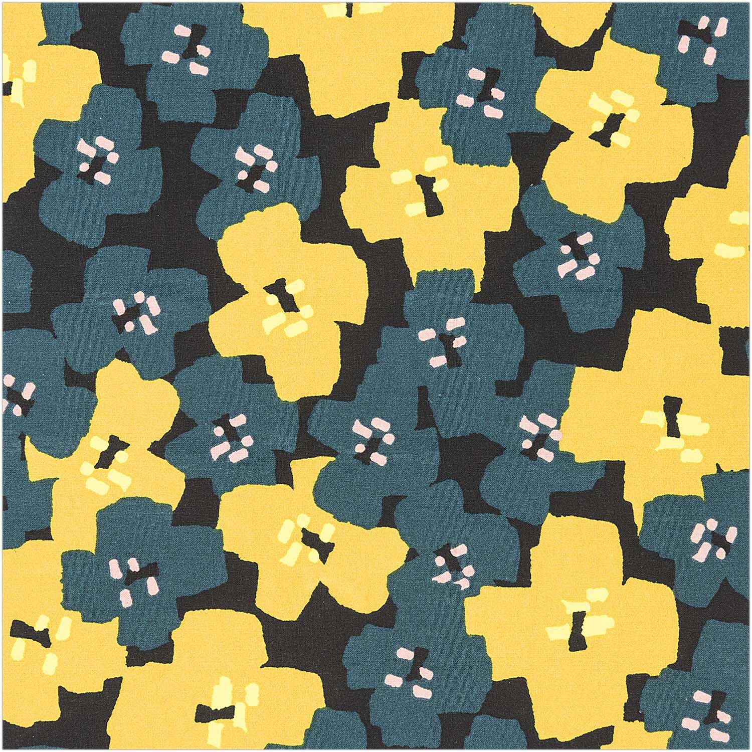 Druckstoff Okina Hana Blumen schwarz-grün 50x140cm