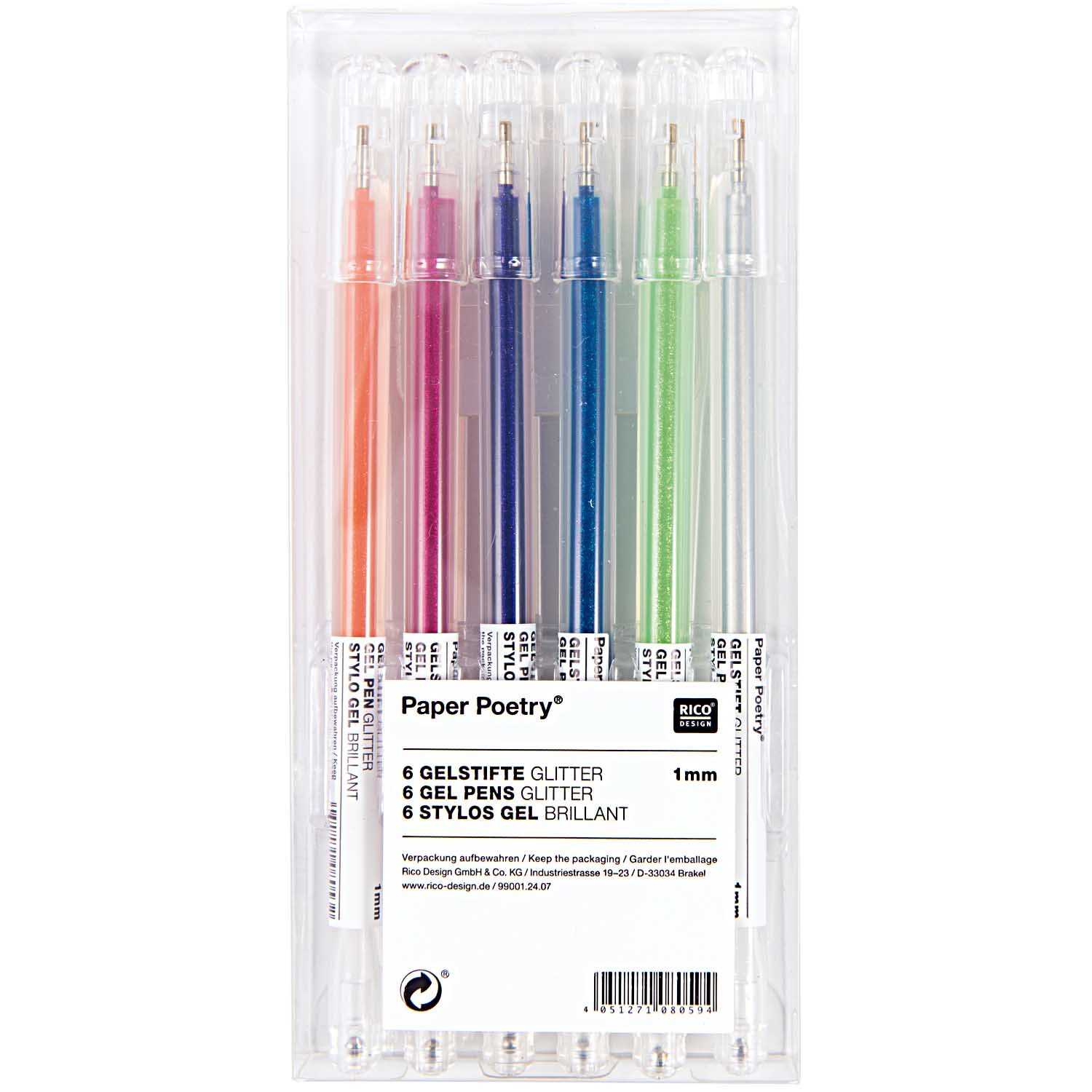 Paper Poetry Gelstifte Glitter mehrfarbig 1mm 6 Stück von Rico Design
