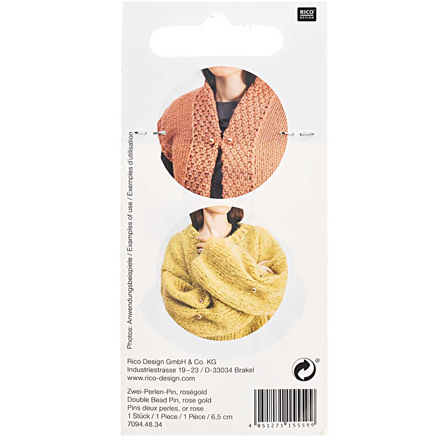 Zwei-Perlen-Pin 65mm 1 Stück Zwei-Perlen-Pin 65mm 1 Stück