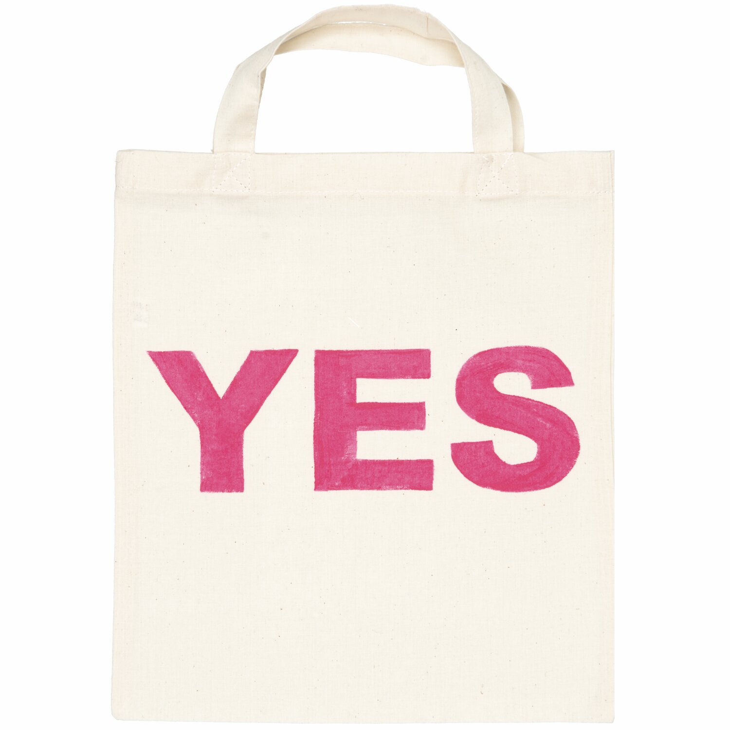 Textilfarben neon: Stofftasche mit großem, pinkem "YES"-Aufdruck, ideal für kreative DIY-Projekte.
