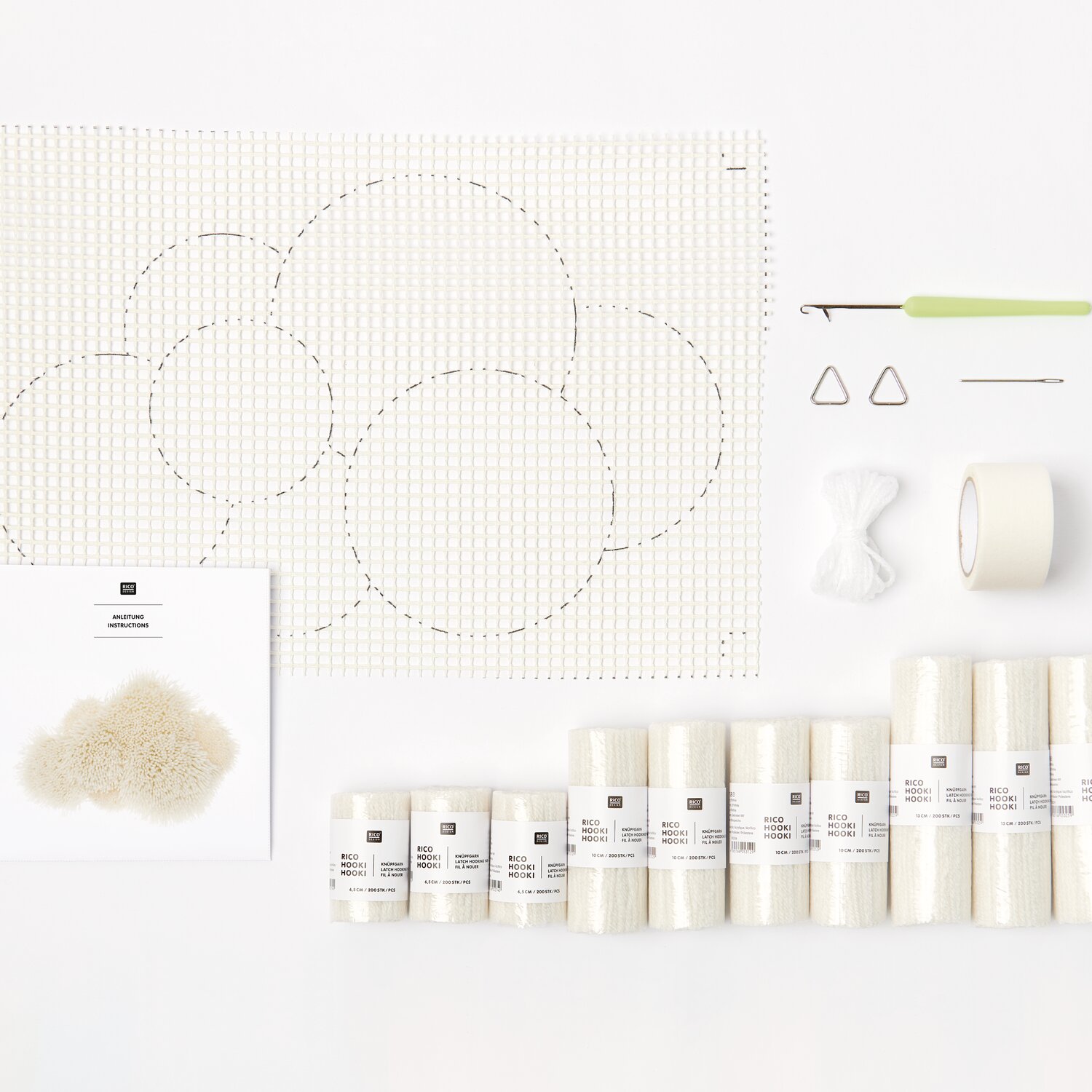 Rico Hooki Hooki Knüpfset Wandbehang Wolke, 26x41cm, Rico Design, komplettes DIY-Set mit bedruckter Knüpfvorlage, Garnrollen, Haken, Aufhängern und Zubehör