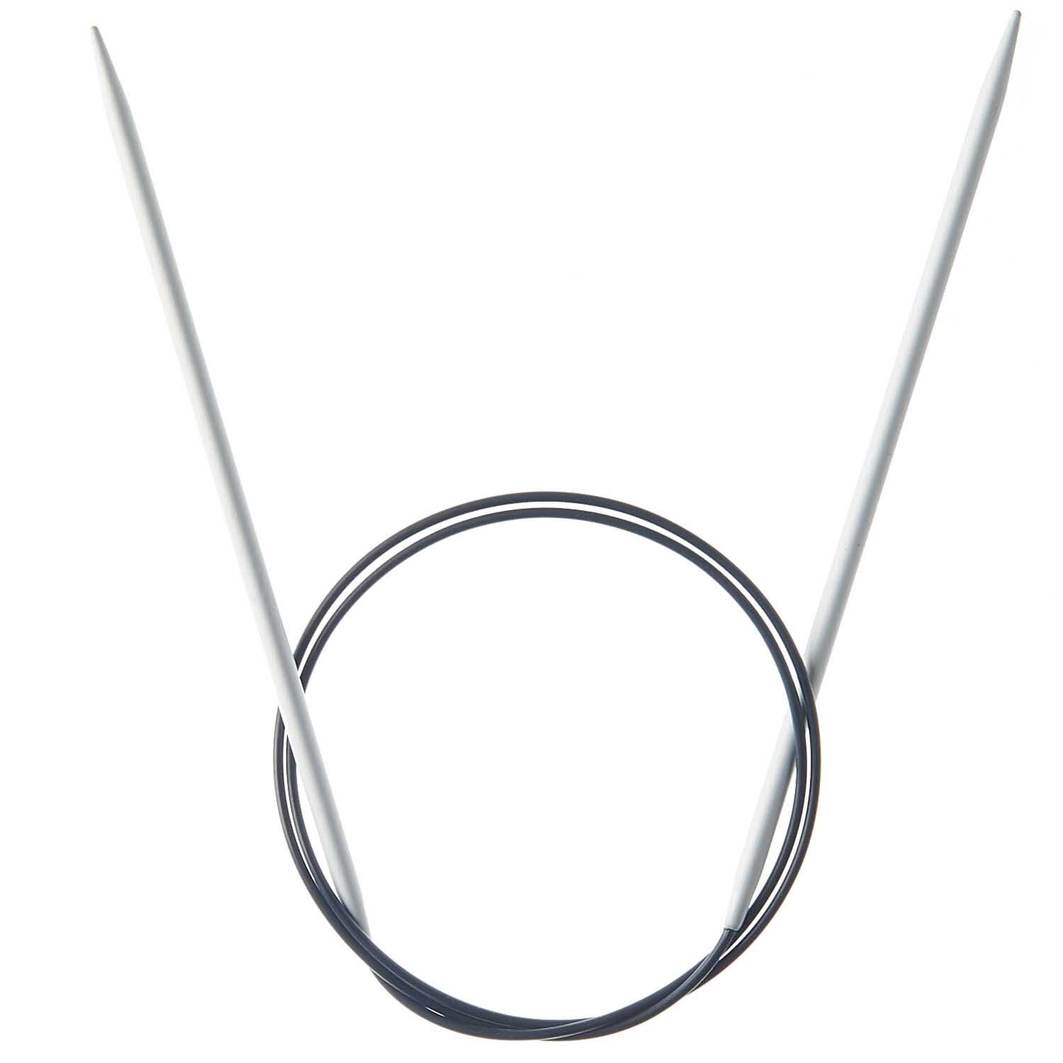 Rundstricknadel 80cm Aluminium von Rico Design, silberne Nadeln mit flexiblem Kabel. Ideal für Strickprojekte.