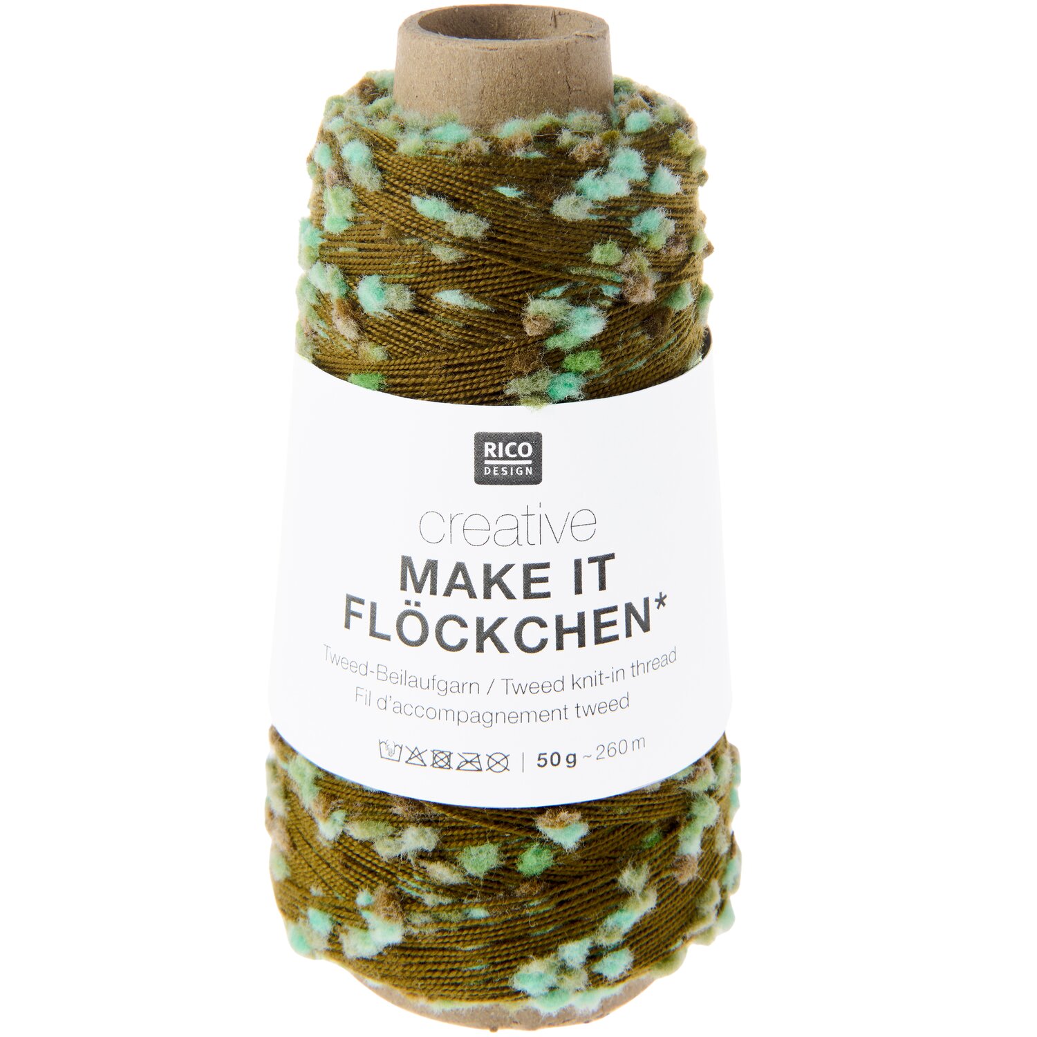 Creative Make It Flöckchen, Effektgarn auf Pappkern, Rico Design, Garnstärke 50g 260m, mehrfarbiges Tweedgarn mit flauschigen Farbtupfern für Strickprojekte