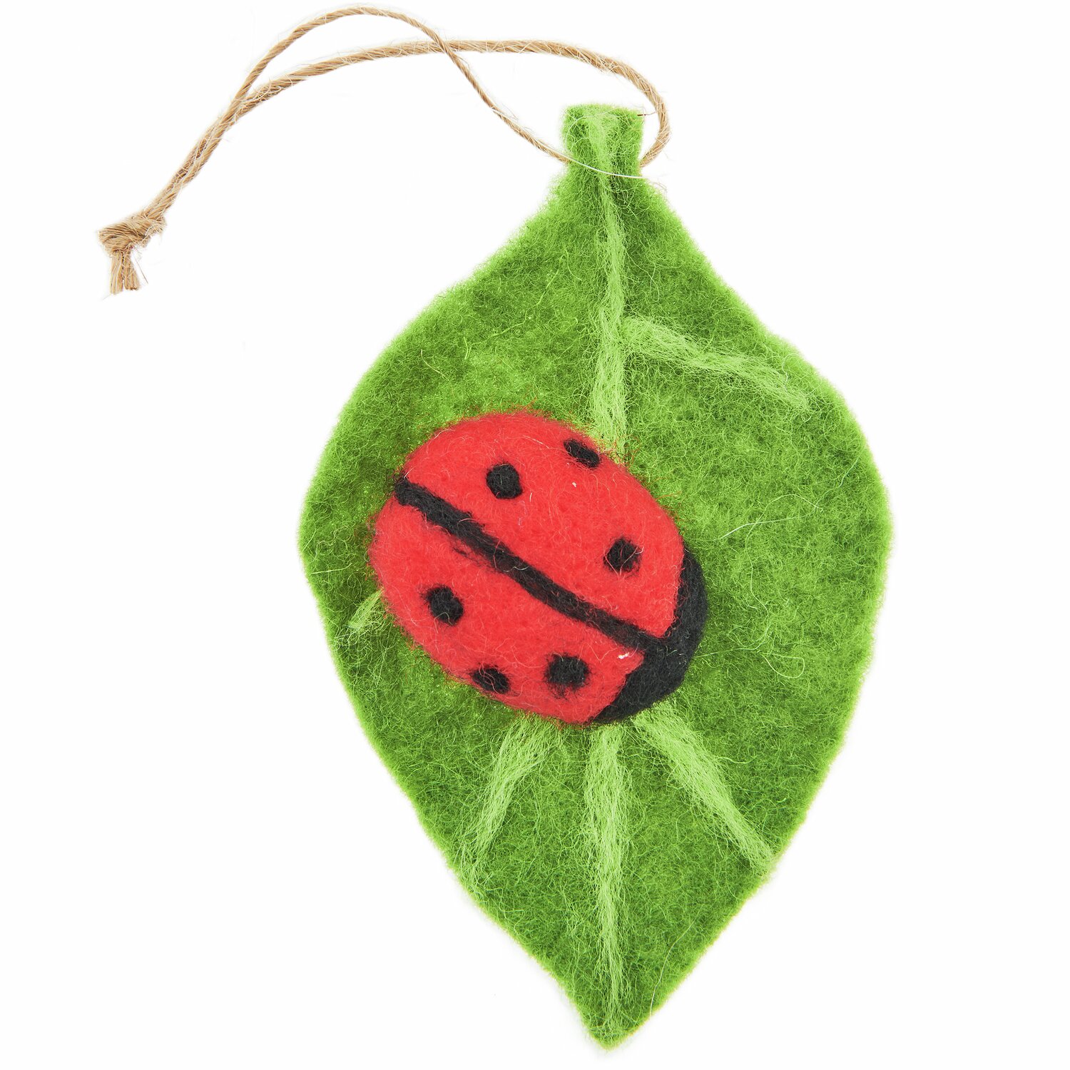 Aufhänger Filz-Blatt mit Marienkäfer: Grünes Filzblatt mit rotem Marienkäfer, 10x6,5x2,4cm, dekorativ.