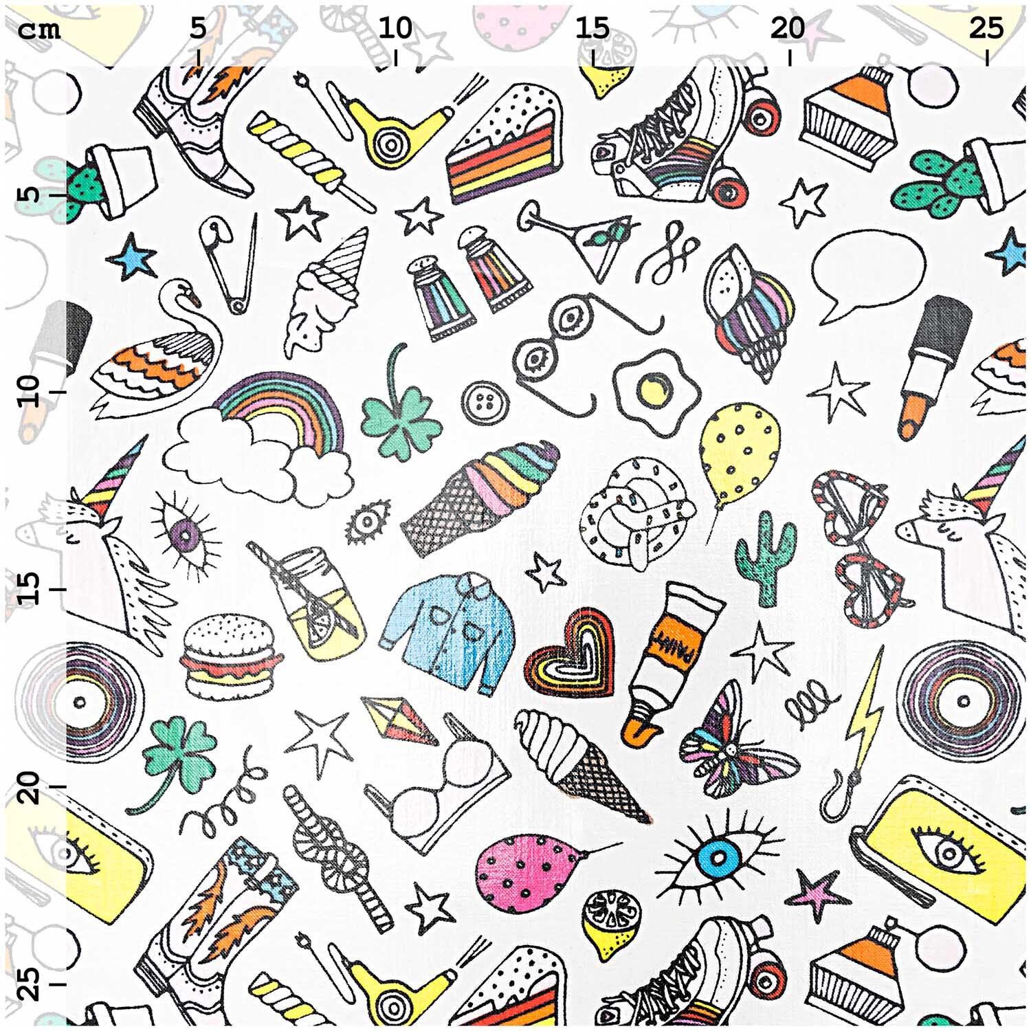 Druckstoff Icons weiß-mehrfarbig 140cm beschichtet Druckstoff Icons weiß-mehrfarbig 140cm beschichtet