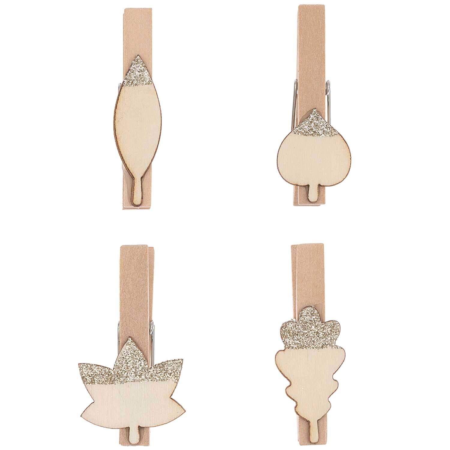Holzclips Blätter Mix mit Glitter natur-gold 4,8cm 4 Stück von Rico Design