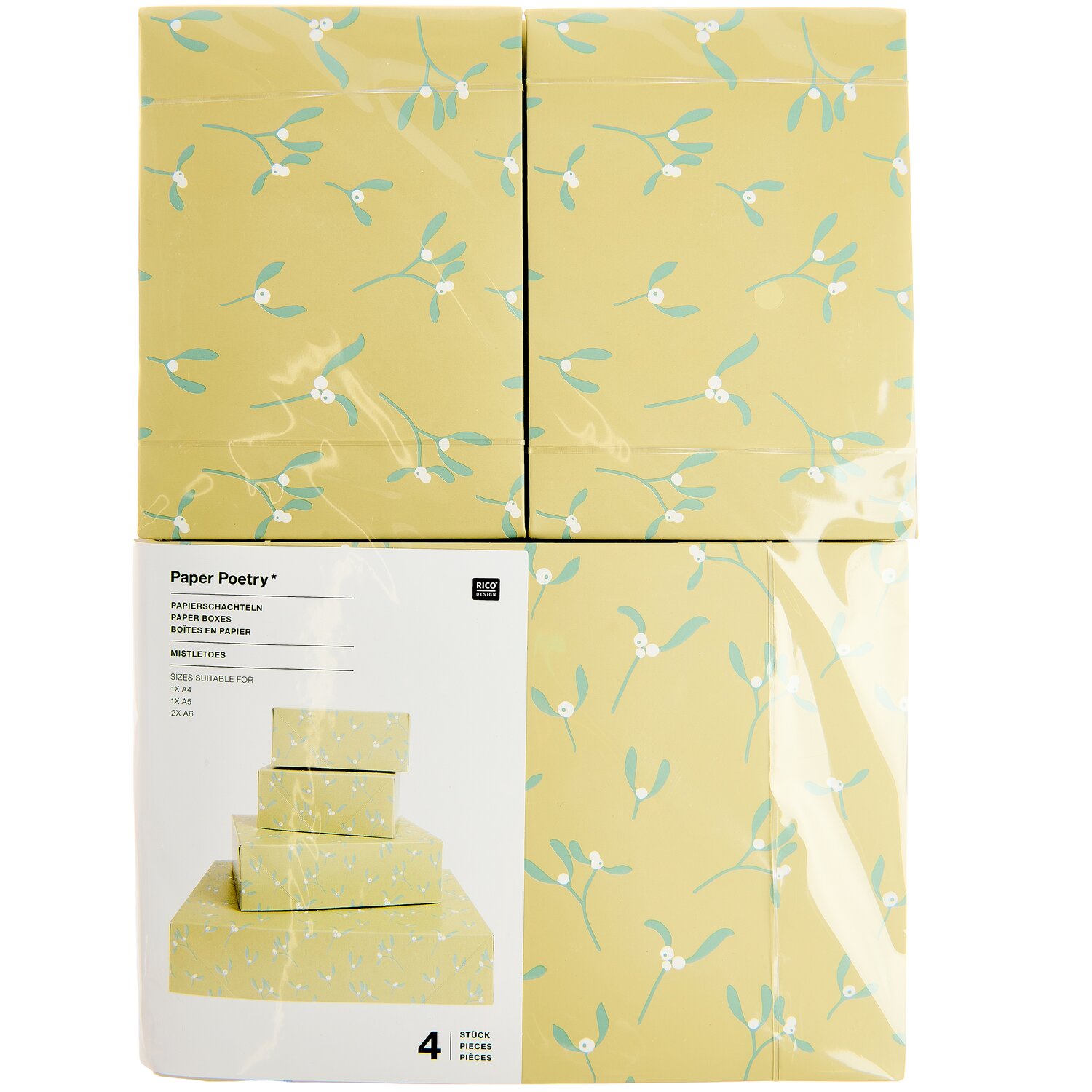 Paper Poetry Papierschachtel Set Advent Mistelzweig Hellgrün 4 Stück von Rico Design