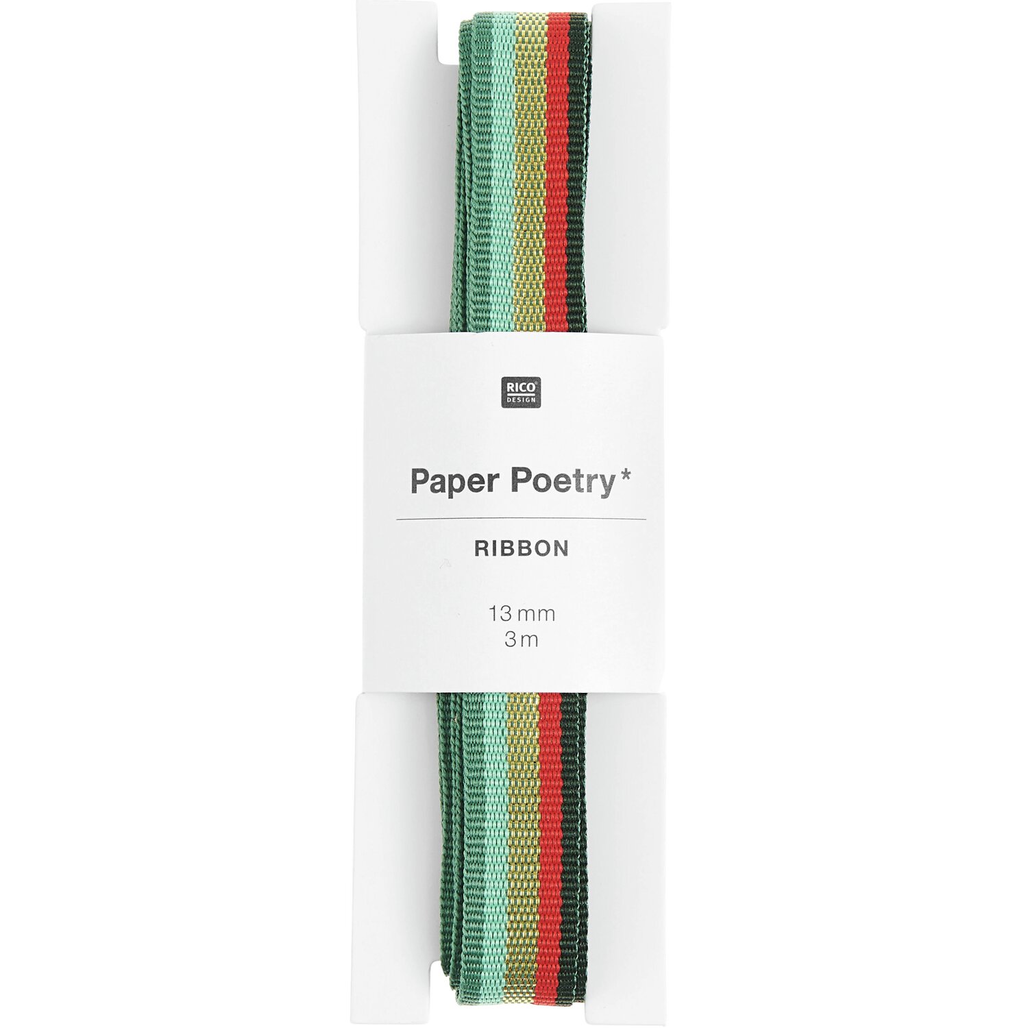 Paper Poetry Webband Multi Streifen Grün/Rot/Gold 13mmx3m von Rico Design