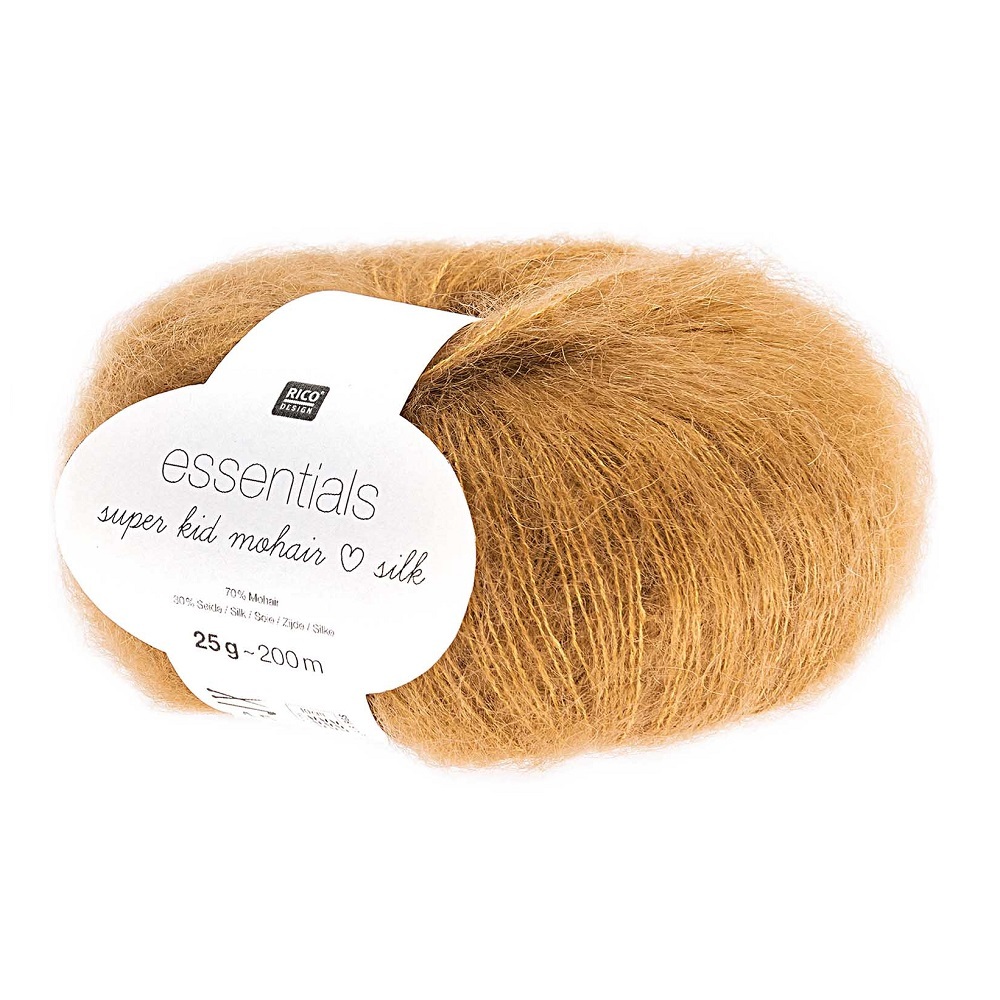 Essentials Super Kid Mohair Loves Silk 25g 200m Farbe Karamell von Rico Design Essentials Super Kid Mohair Loves Silk: Flauschiges Karamellgarn von Rico Design, 25g Knäuel mit 200m Länge.