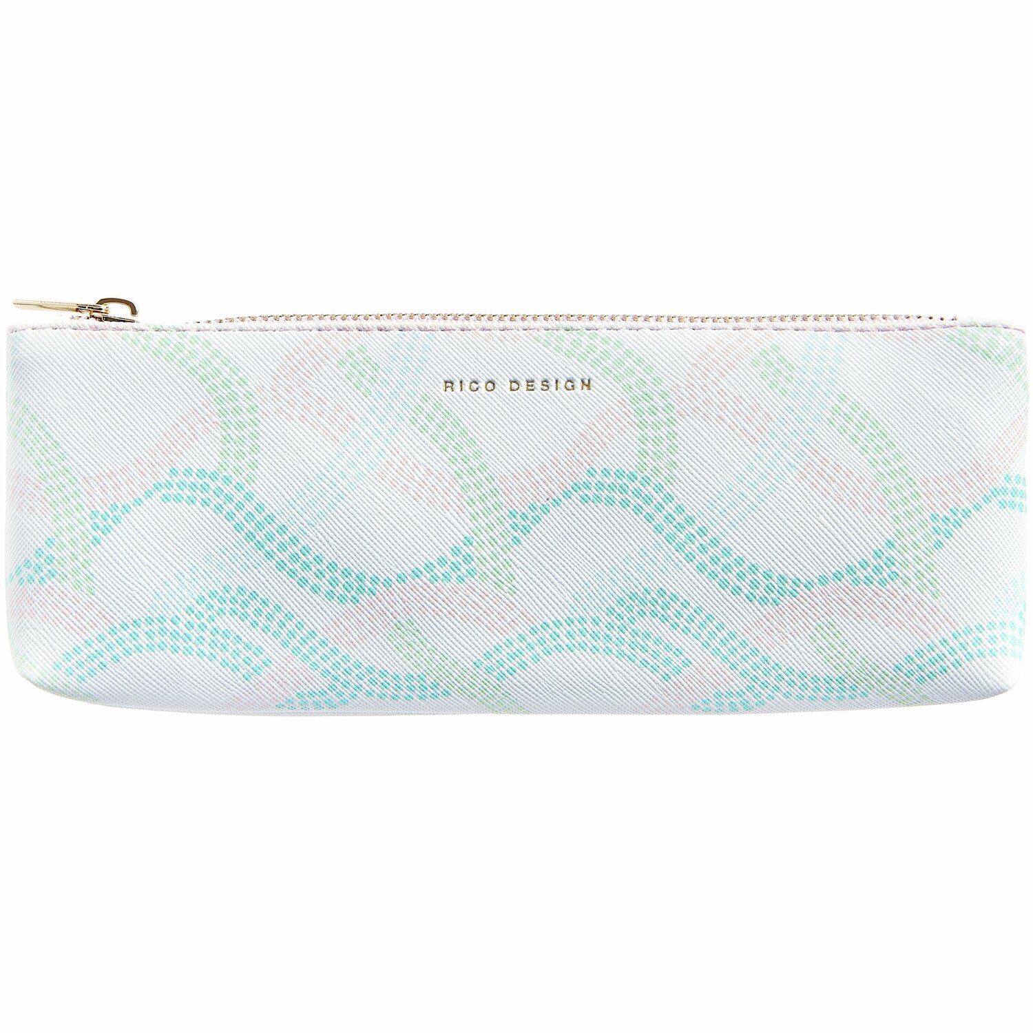 Etui M Sky Waves, 20x6,5cm, von Rico Design. Weißes Etui mit türkisfarbenem Wellenmuster und Reißverschluss. Ideal für Schreibwaren.
