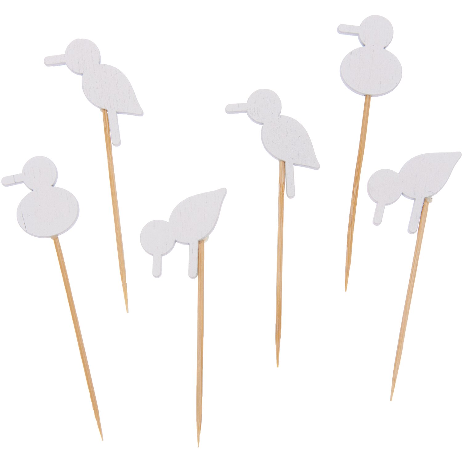 Deko-Picker Möwe Mix weiß 6,6-7,3cm 6 Stück von Rico Design. Sechs weiße Möwen-Picker aus Holz.