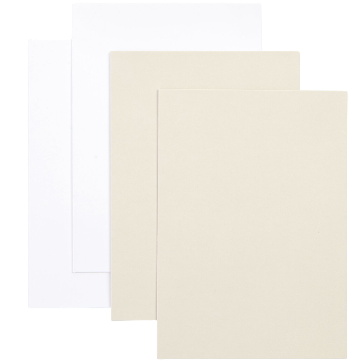 Paper Poetry Kartenset Basic weiß-grau B6, 36-teilig, zeigt drei Karten in Weiß und Beige. Ideal für kreative Projekte.