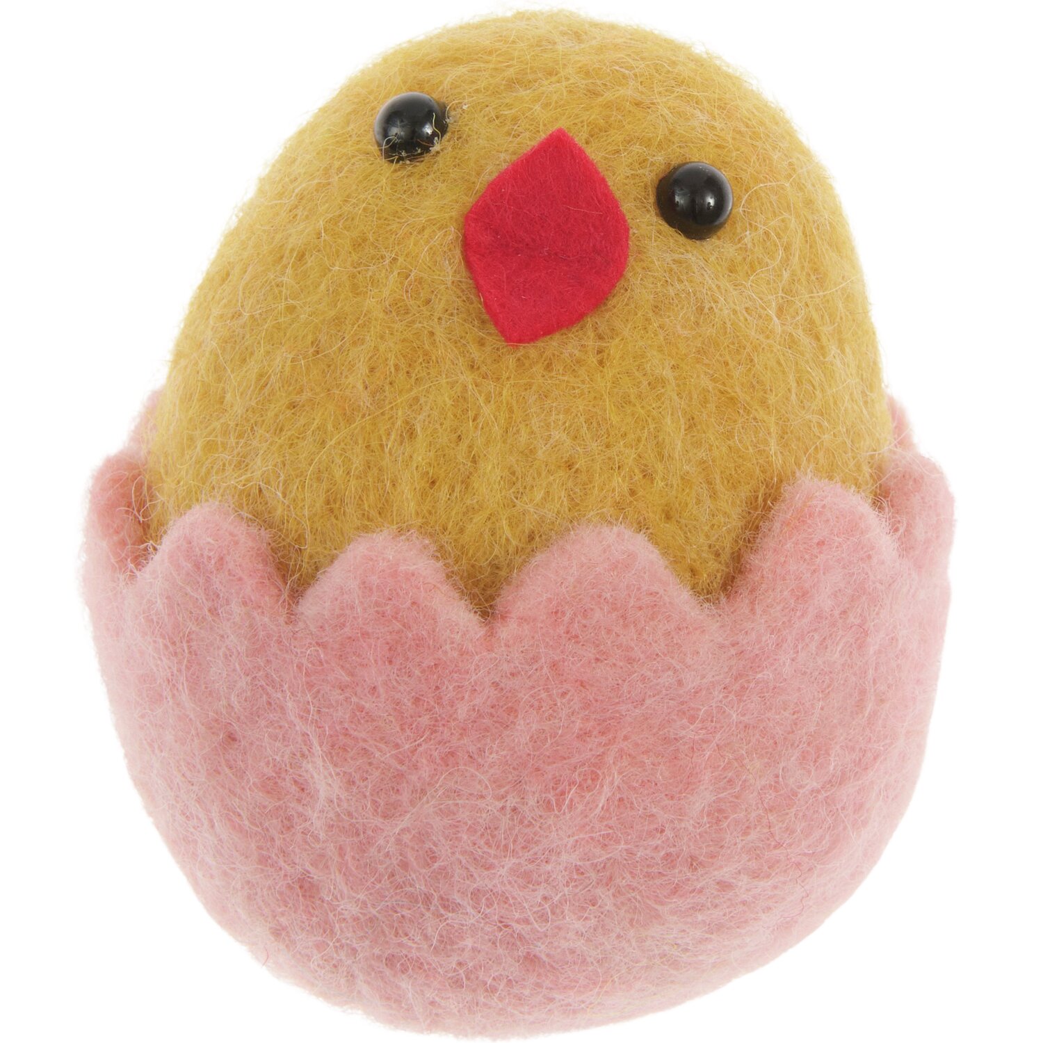 Küken im Ei Gelb/Rosa, 6,3xØ5cm: Filzküken in rosa Eierschale, gelber Körper, rote Schnabelspitze.