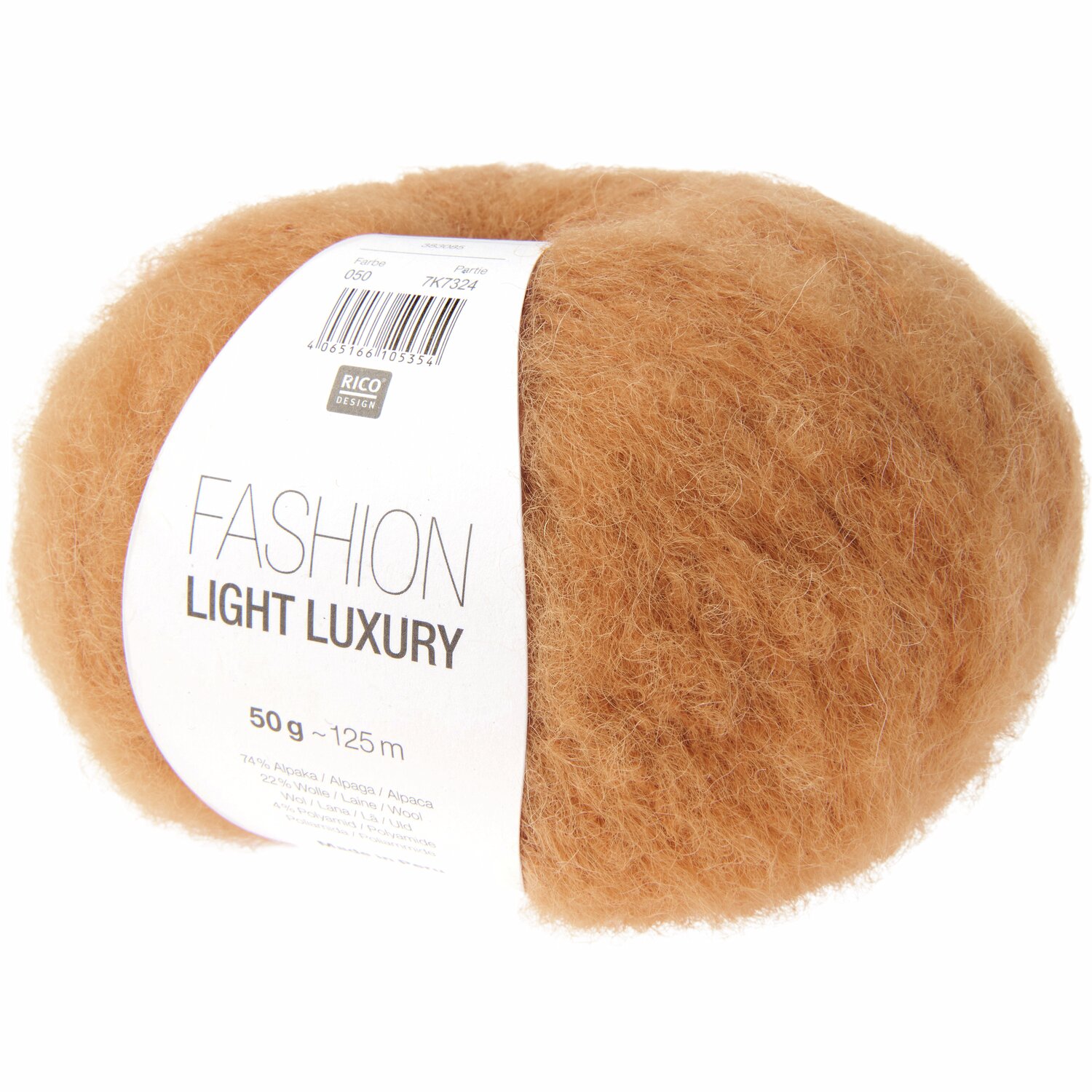 Fashion Light Luxury Wolle in warmem Braunton, 50g, 125m, von Rico Design, ideal für Strickprojekte.