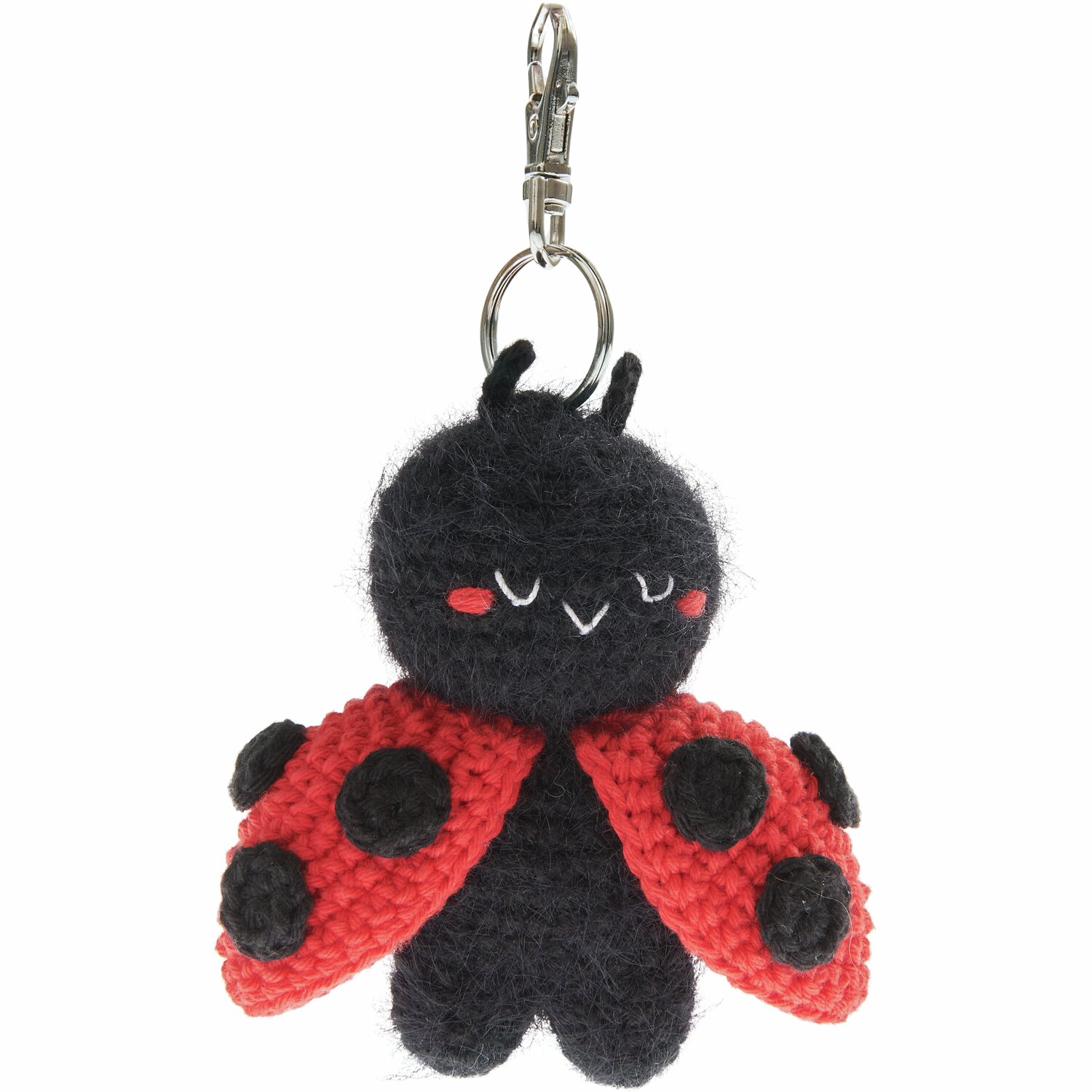 Ricorumi Häkelset Schlüsselanhänger - Chingu Sky: Niedlicher Marienkäfer in Schwarz und Rot mit Clip, ideal für Taschen und Schlüssel.