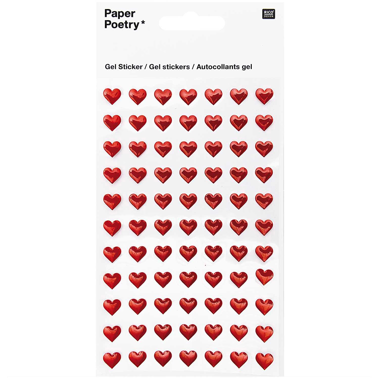 Paper Poetry Gelsticker Herzen klein Rot von Rico Design, ideal für kreative Bastelprojekte.